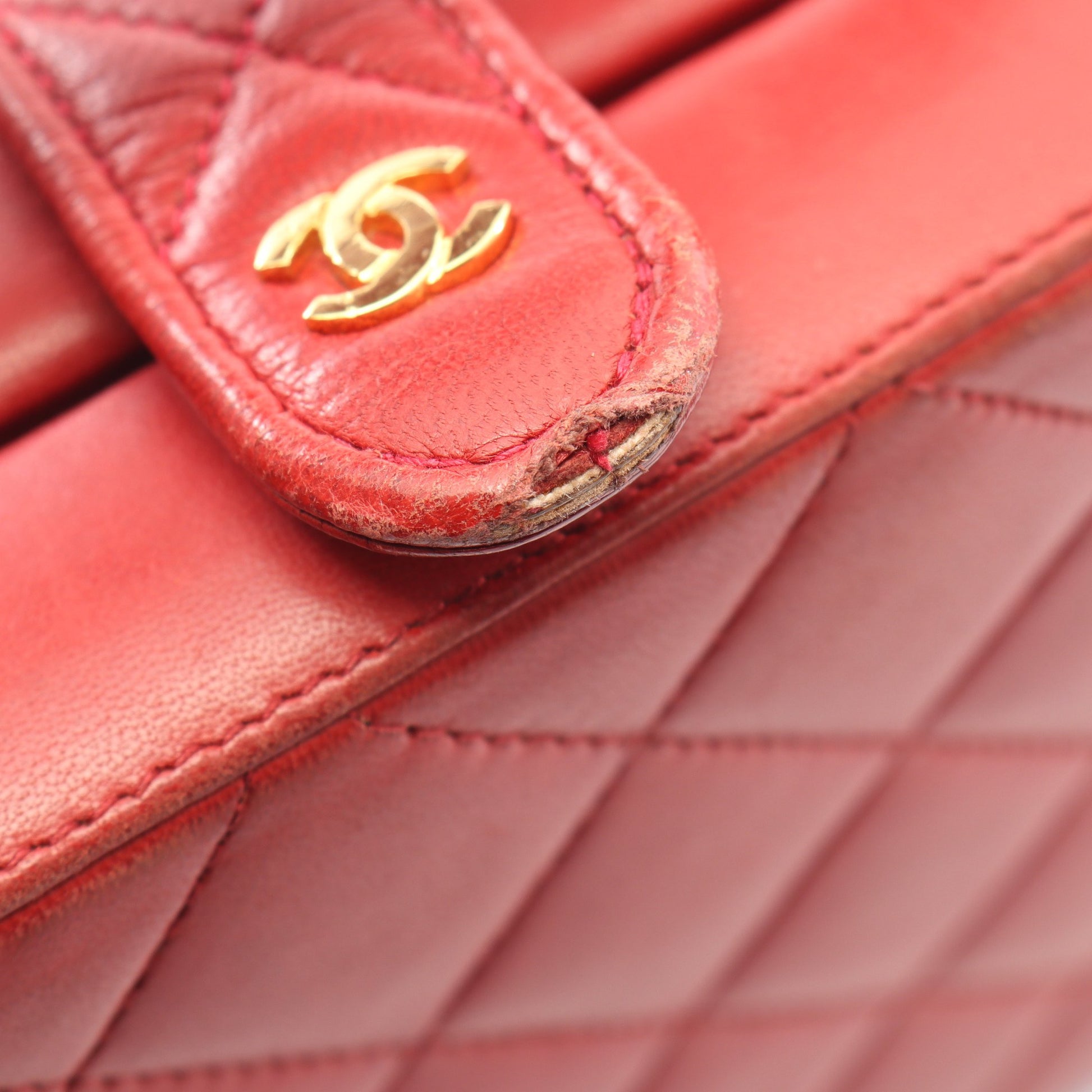 マトラッセ 2WAY ハンドバッグ バニティバッグ ラムスキン レッド ゴールド金具 ヴィンテージ シャネル バッグ CHANEL