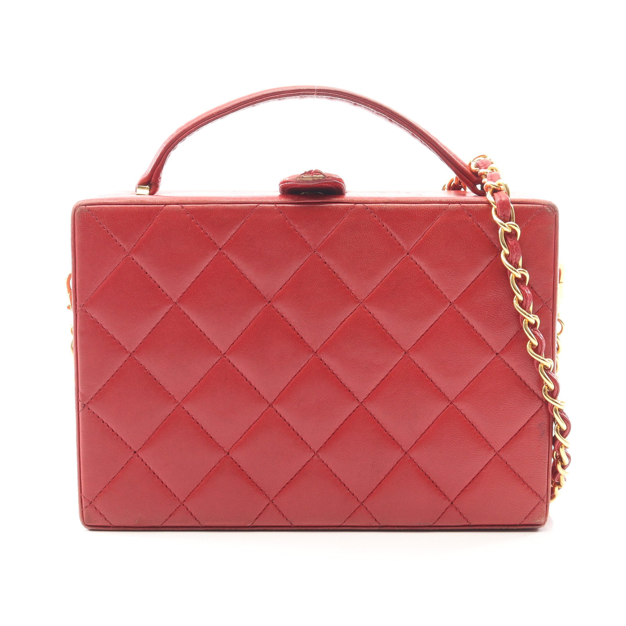 【美品】ボルサソベラナ　バニティバッグ　ハンドバッグ　Red×Gold マトラッセ 2WAY ハンドバッグ バニティバッグ ラムスキン レッド
