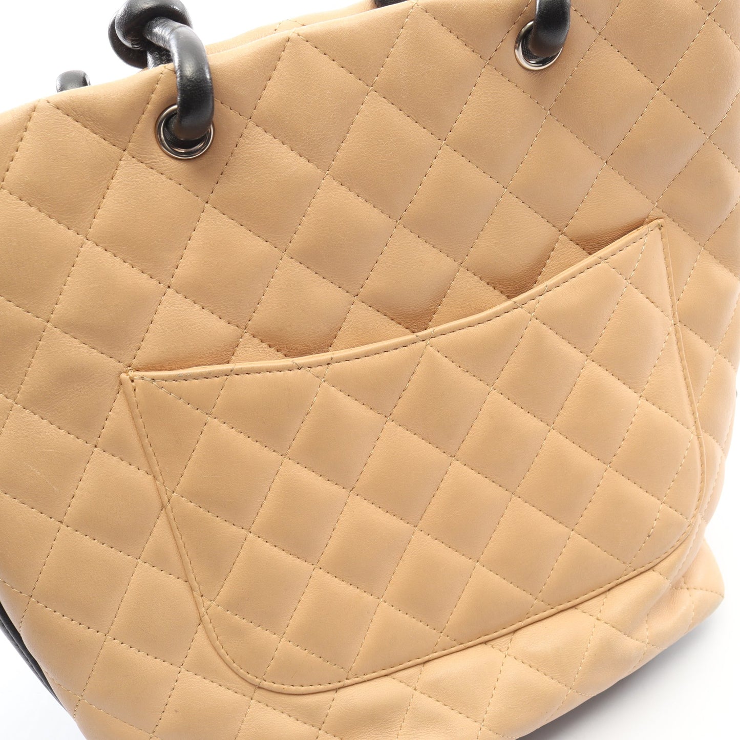カンボンライン ミディアム ハンドバッグ トートバッグ レザー ベージュ ブラック シルバー金具 シャネル バッグ CHANEL