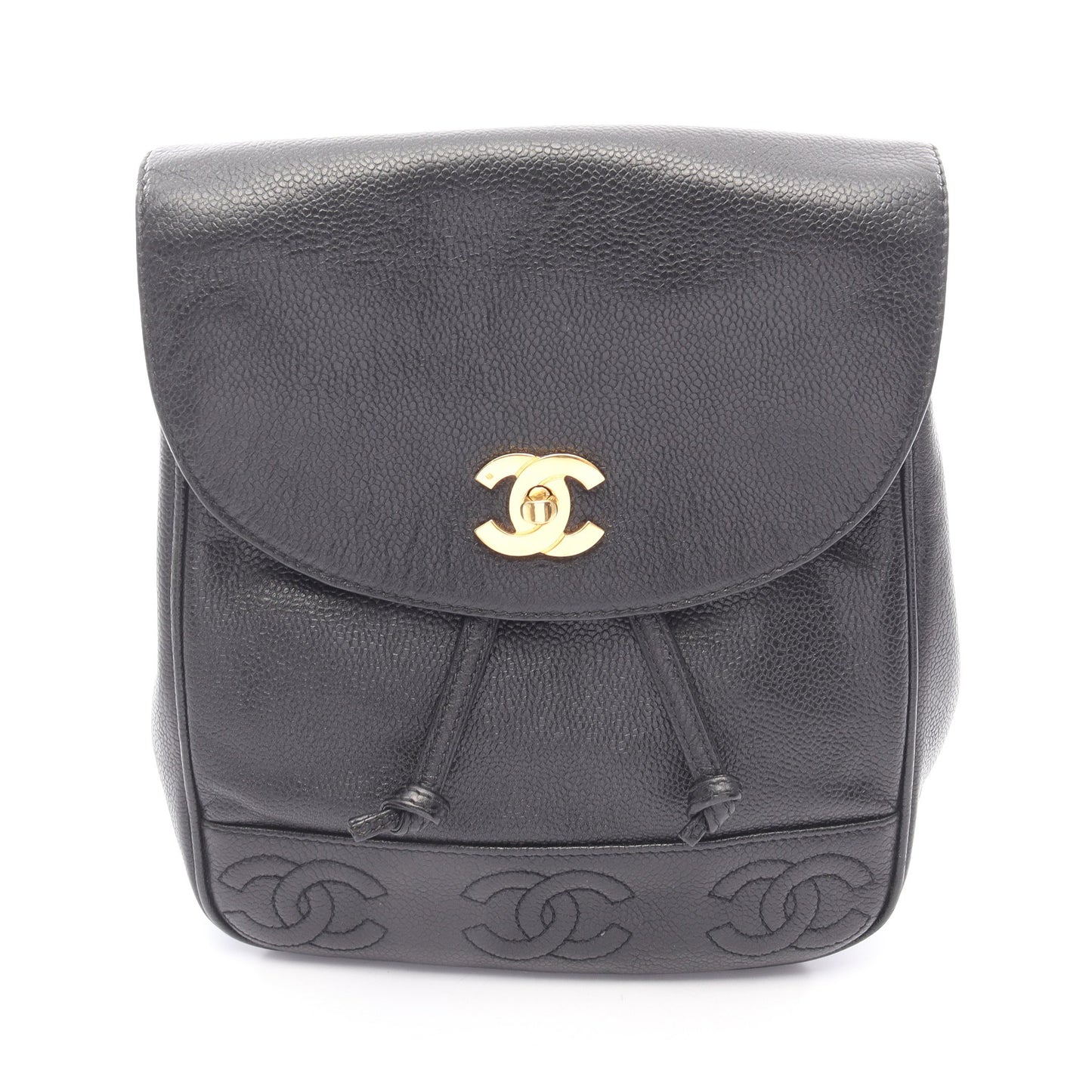 トリプルココマーク バックパック リュックサック キャビアスキン ブラック ゴールド金具 シャネル バッグ CHANEL
