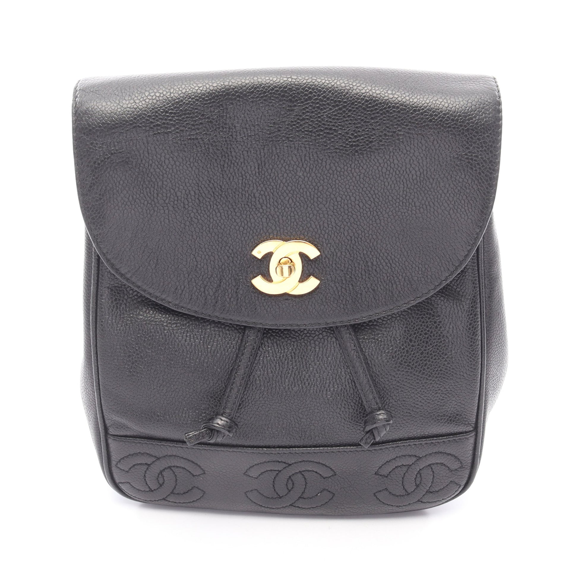 トリプルココマーク バックパック リュックサック キャビアスキン ブラック ゴールド金具 シャネル バッグ CHANEL