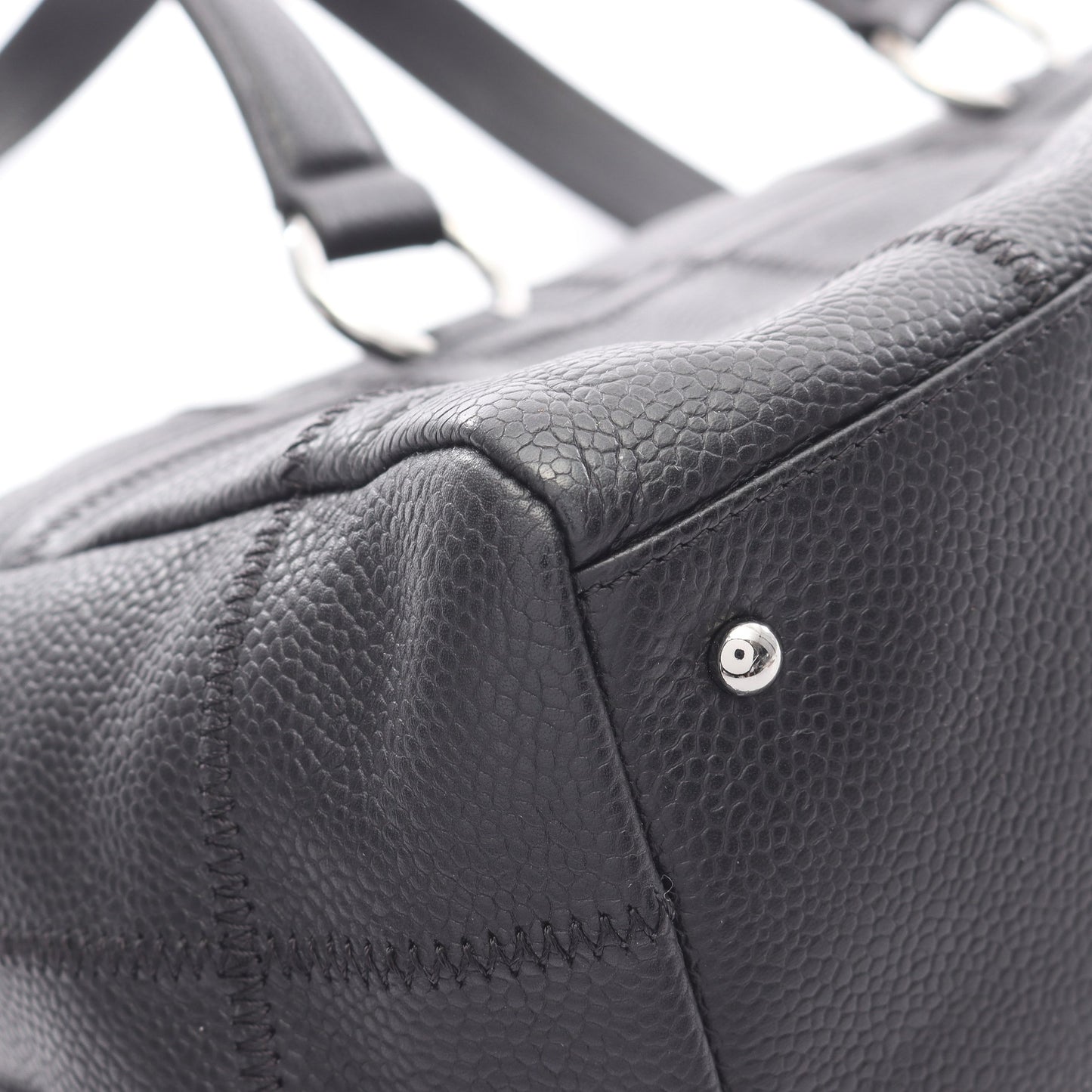 チョコバー ハンドバッグ ミニボストンバッグ ソフトキャビアスキン ブラック シルバー金具 シャネル バッグ CHANEL