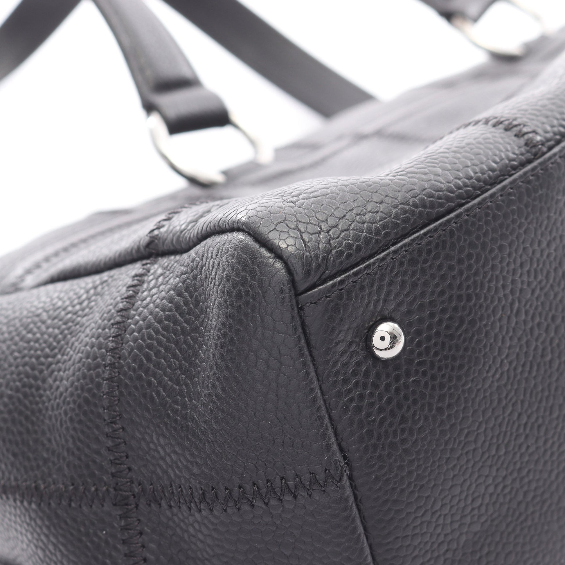 チョコバー ハンドバッグ ミニボストンバッグ ソフトキャビアスキン ブラック シルバー金具 シャネル バッグ CHANEL