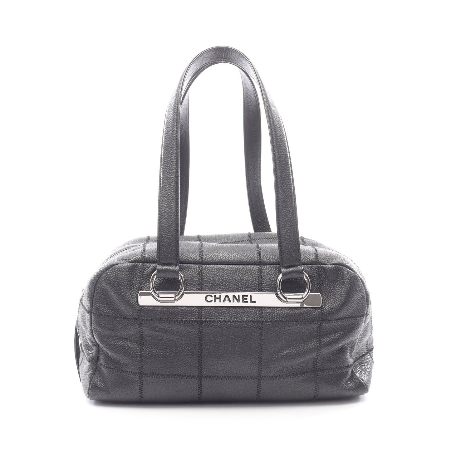 チョコバー ハンドバッグ ミニボストンバッグ ソフトキャビアスキン ブラック シルバー金具 シャネル バッグ CHANEL