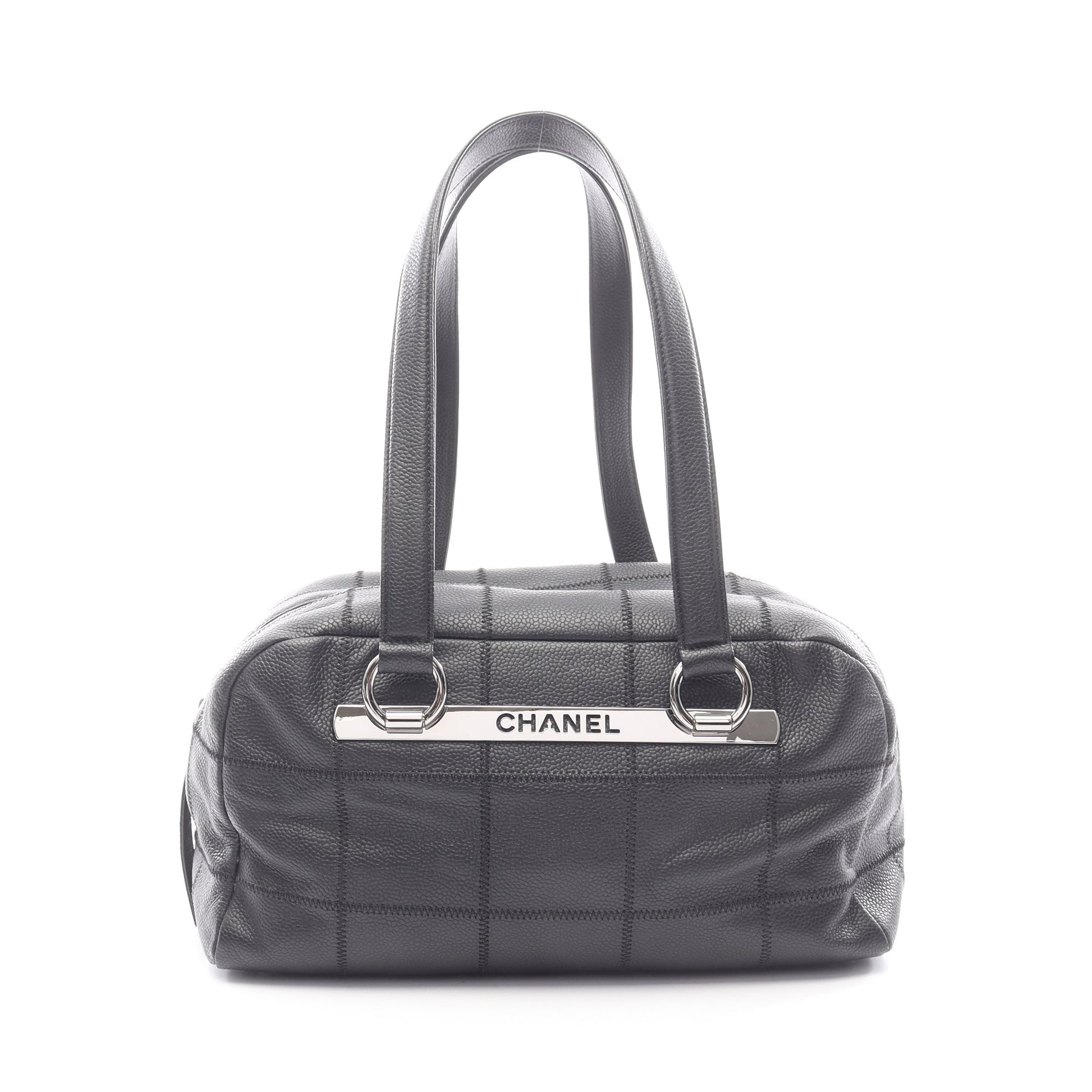 チョコバー ハンドバッグ ミニボストンバッグ ソフトキャビアスキン ブラック シルバー金具 シャネル バッグ CHANEL