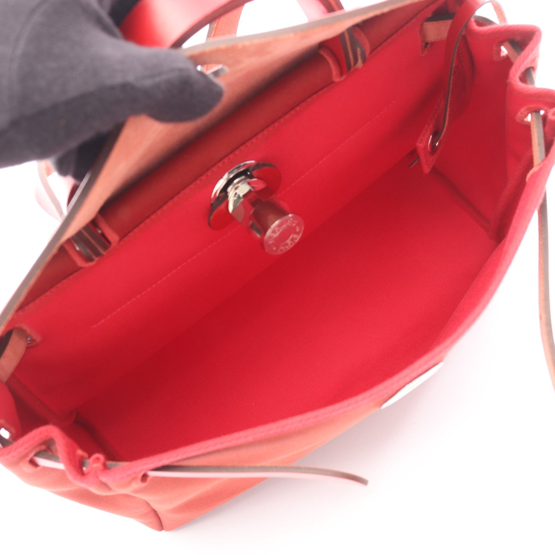 エールバッグジップPM 2WAY ハンドバッグ トワルオフィシエ ヴァッシュハンター レッドブラウン レッド ピンク シルバー金具 Y刻印 エルメス バッグ HERMES