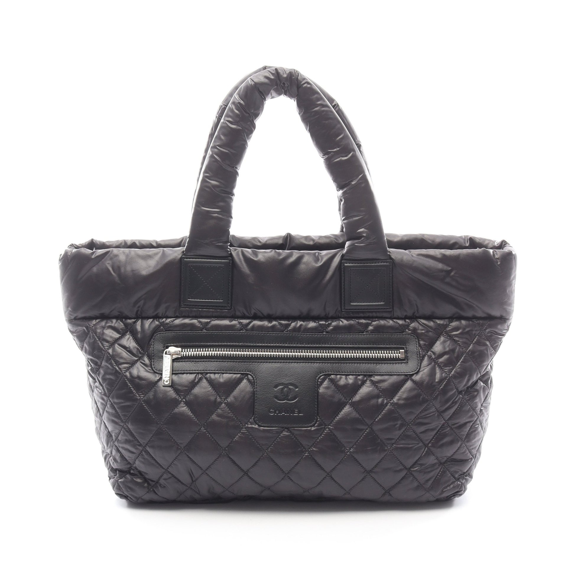 コココクーンMM ハンドバッグ トートバッグ ナイロン レザー ブラック シルバー金具 シャネル バッグ CHANEL