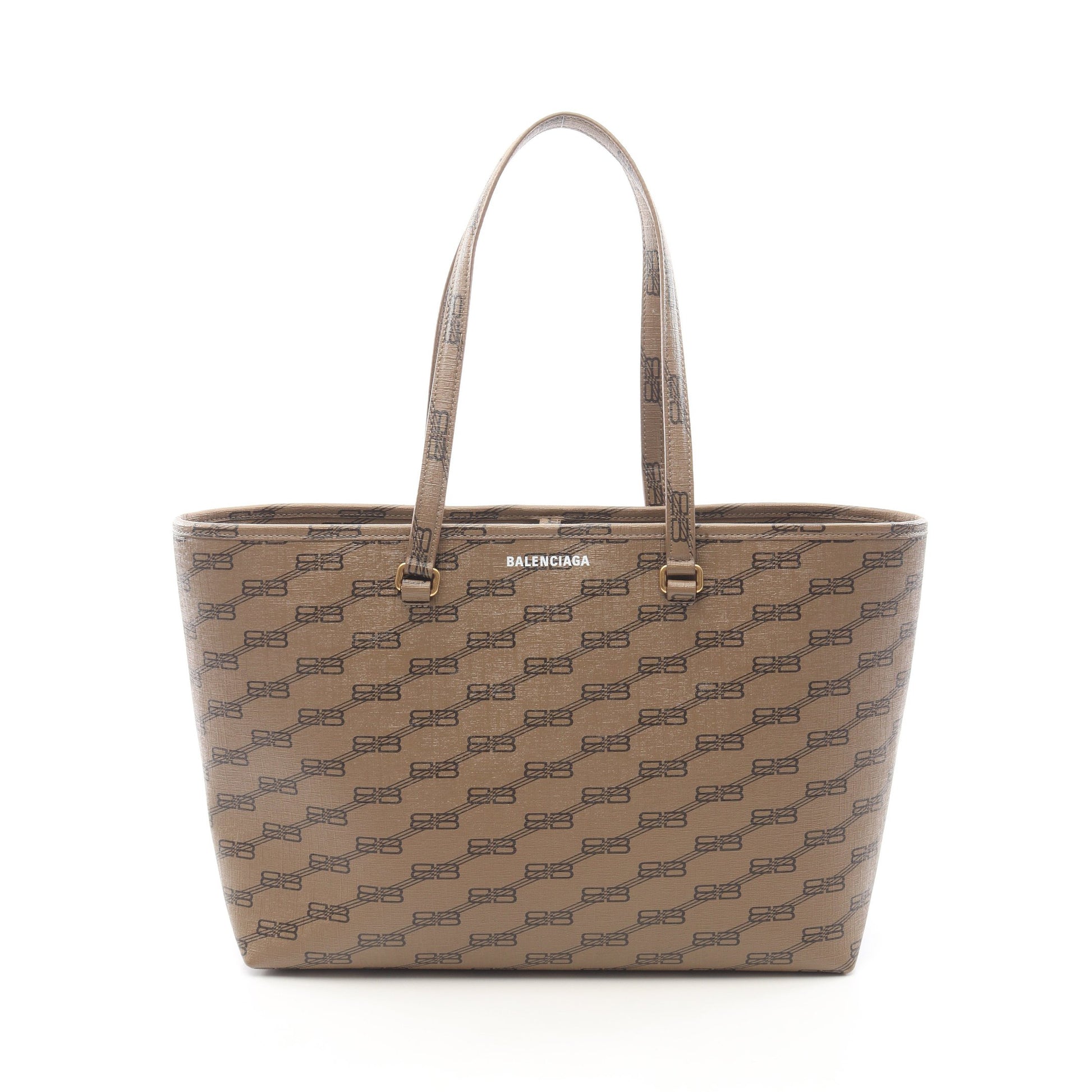 SIGNATURE SHOPPER M BBモノグラム ショルダーバッグ トートバッグ PVC グレーブラウン バレンシアガ バッグ BALENCIAGA