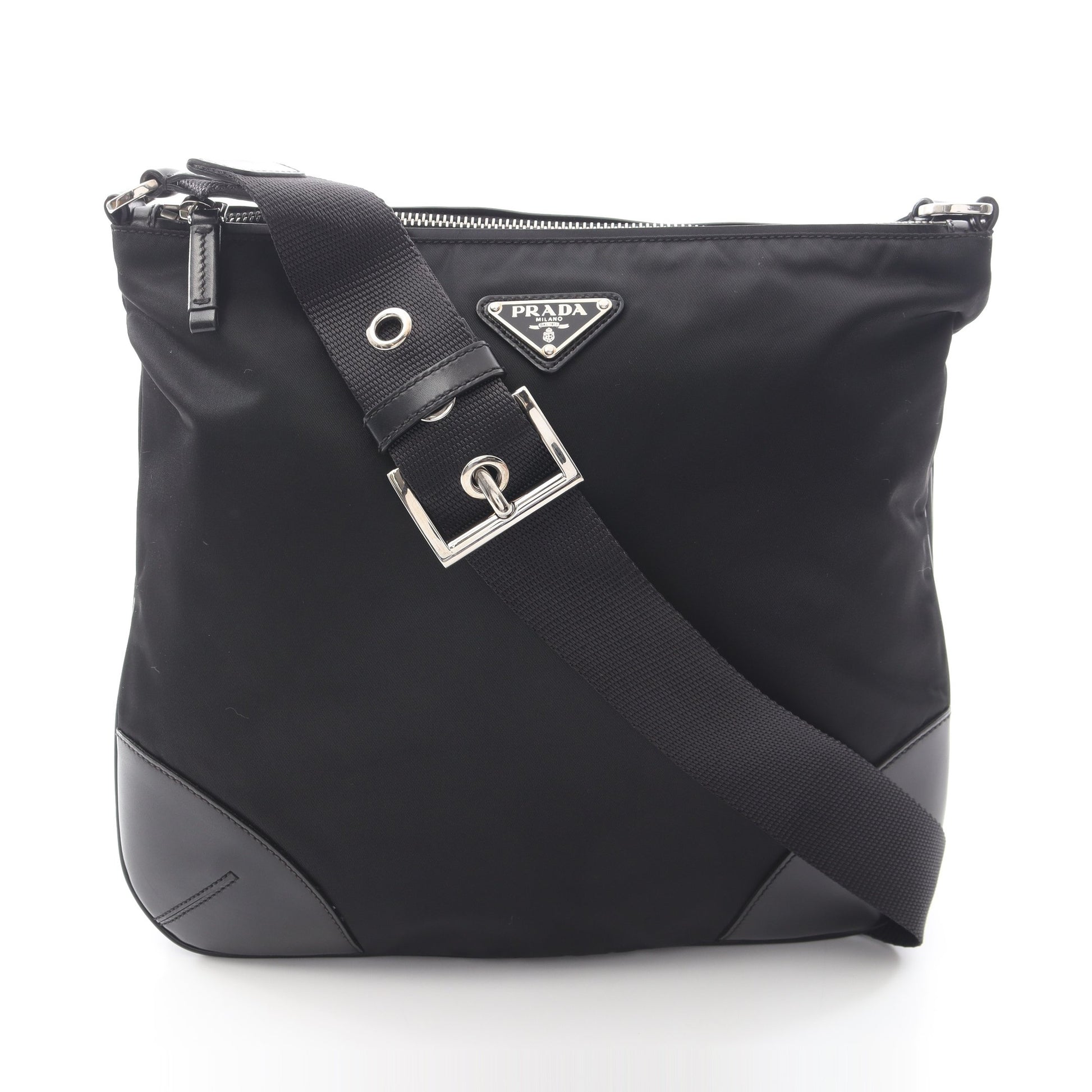 TESSUTO LIGHT ショルダーバッグ ナイロン レザー ブラック プラダ バッグ PRADA