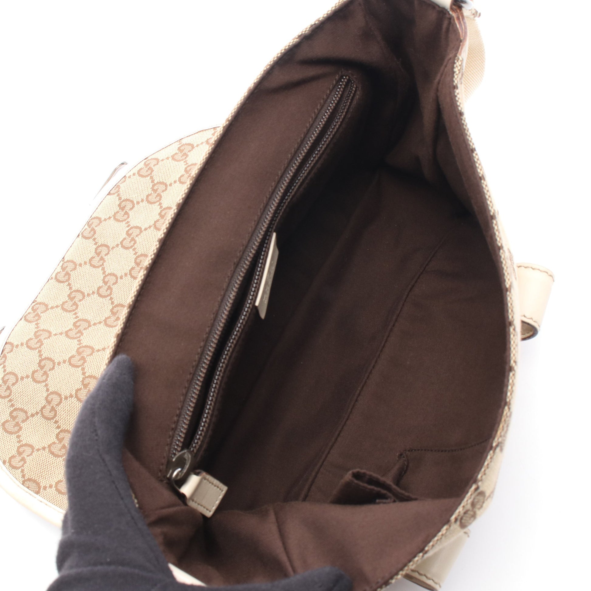 GGキャンバス ショルダーバッグ キャンバス レザー ベージュ ブラウン アイボリー グッチ バッグ GUCCI