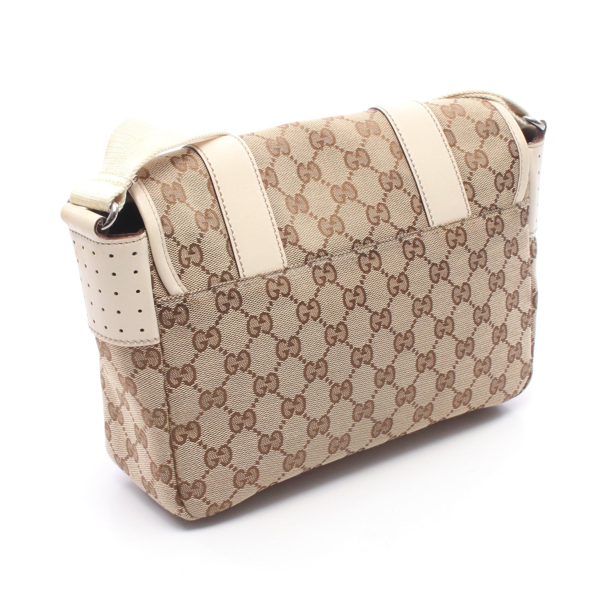 GGキャンバス ショルダーバッグ キャンバス レザー ベージュ ブラウン アイボリー グッチ バッグ GUCCI
