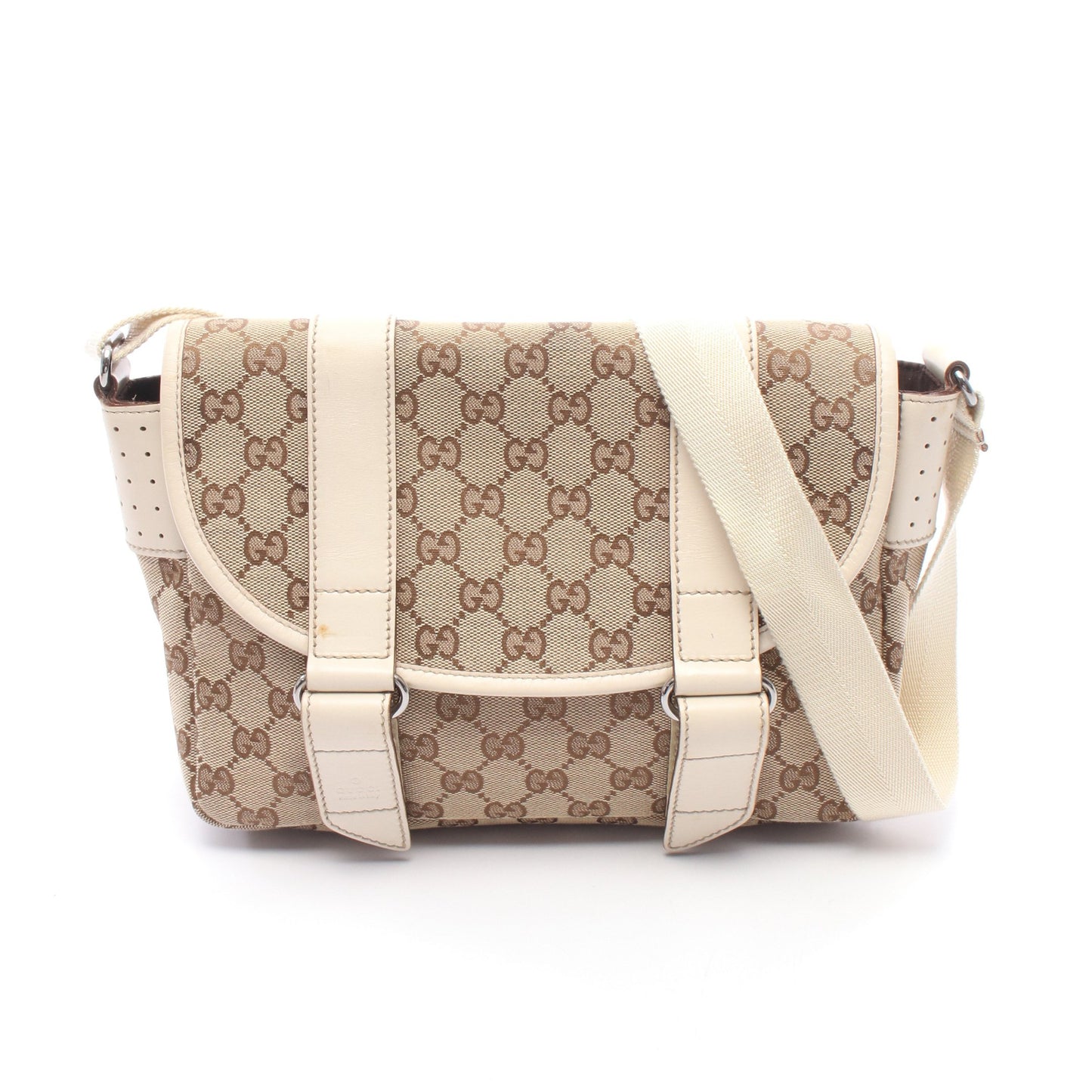 GGキャンバス ショルダーバッグ キャンバス レザー ベージュ ブラウン アイボリー グッチ バッグ GUCCI