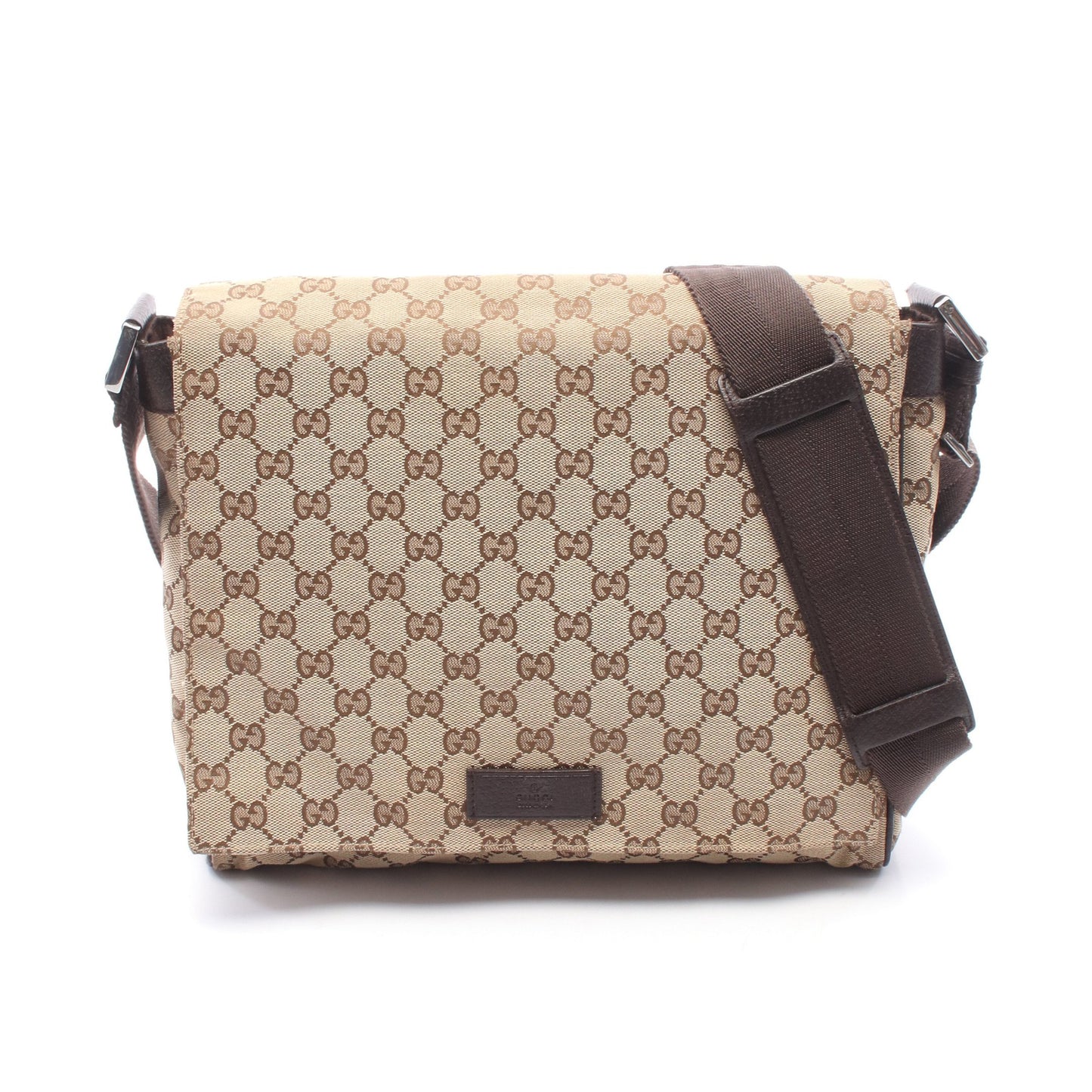 GGキャンバス ショルダーバッグ キャンバス レザー ベージュ ブラウン ダークブラウン グッチ バッグ GUCCI