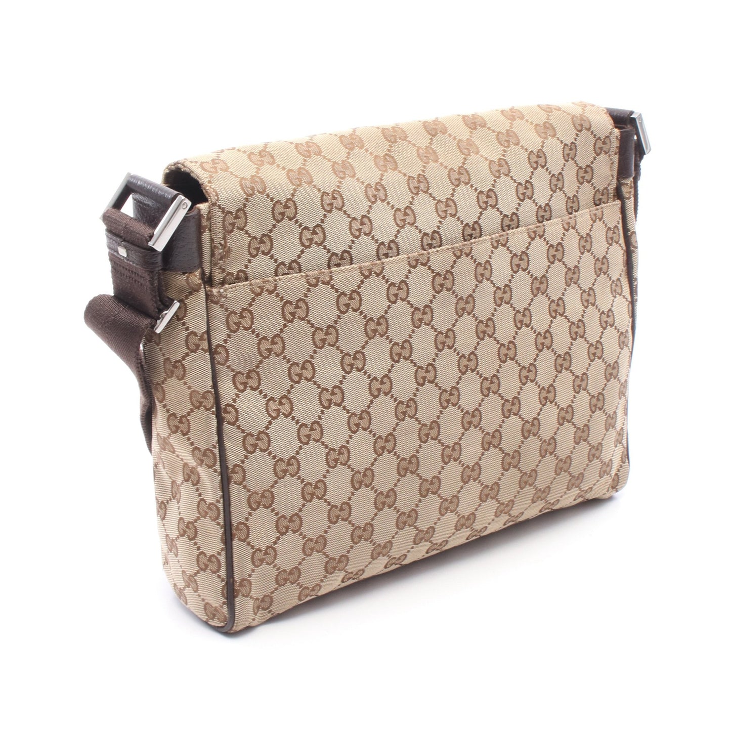 GGキャンバス ショルダーバッグ キャンバス レザー ベージュ ブラウン ダークブラウン グッチ バッグ GUCCI