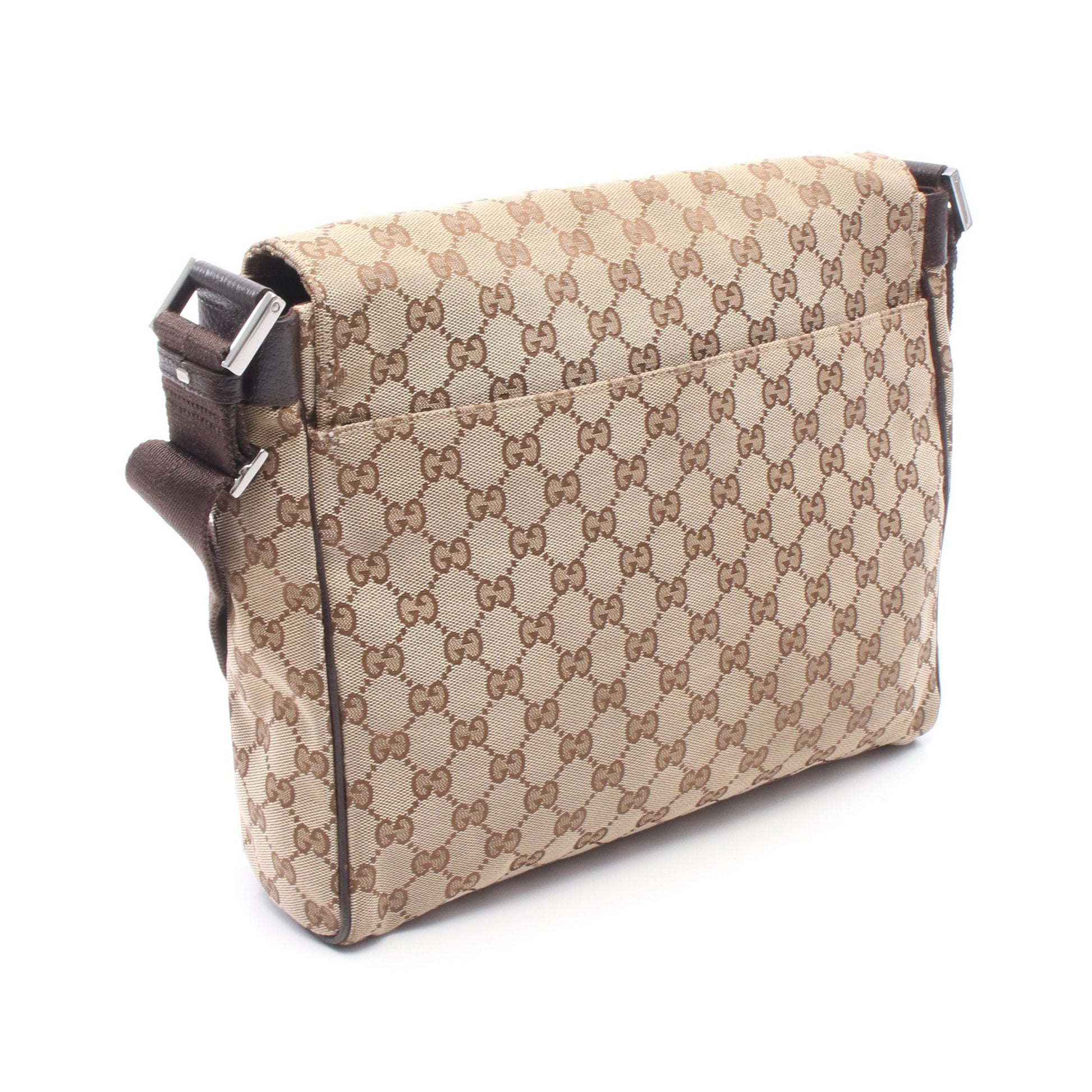 GGキャンバス ショルダーバッグ キャンバス レザー ベージュ ブラウン ダークブラウン グッチ バッグ GUCCI