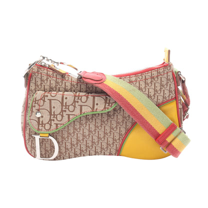 ラスタ トロッター サドルポケット ショルダーバッグ キャンバス レザー ベージュ マルチカラー クリスチャンディオール バッグ Christian Dior