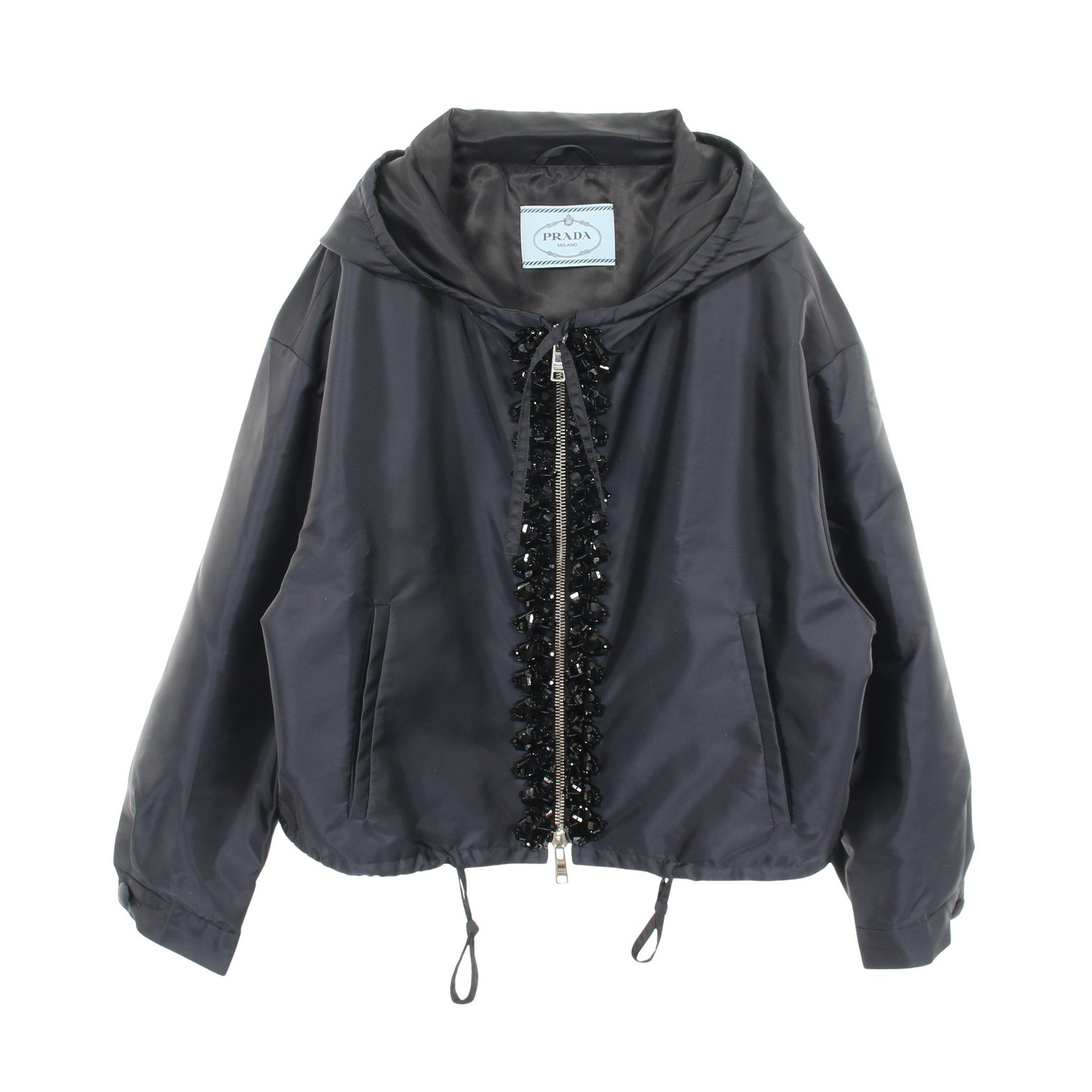 ビジュー フード付き ジャケット ナイロン ネイビー プラダ アウター PRADA
