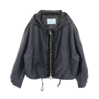 ビジュー フード付き ジャケット ナイロン ネイビー プラダ アウター PRADA