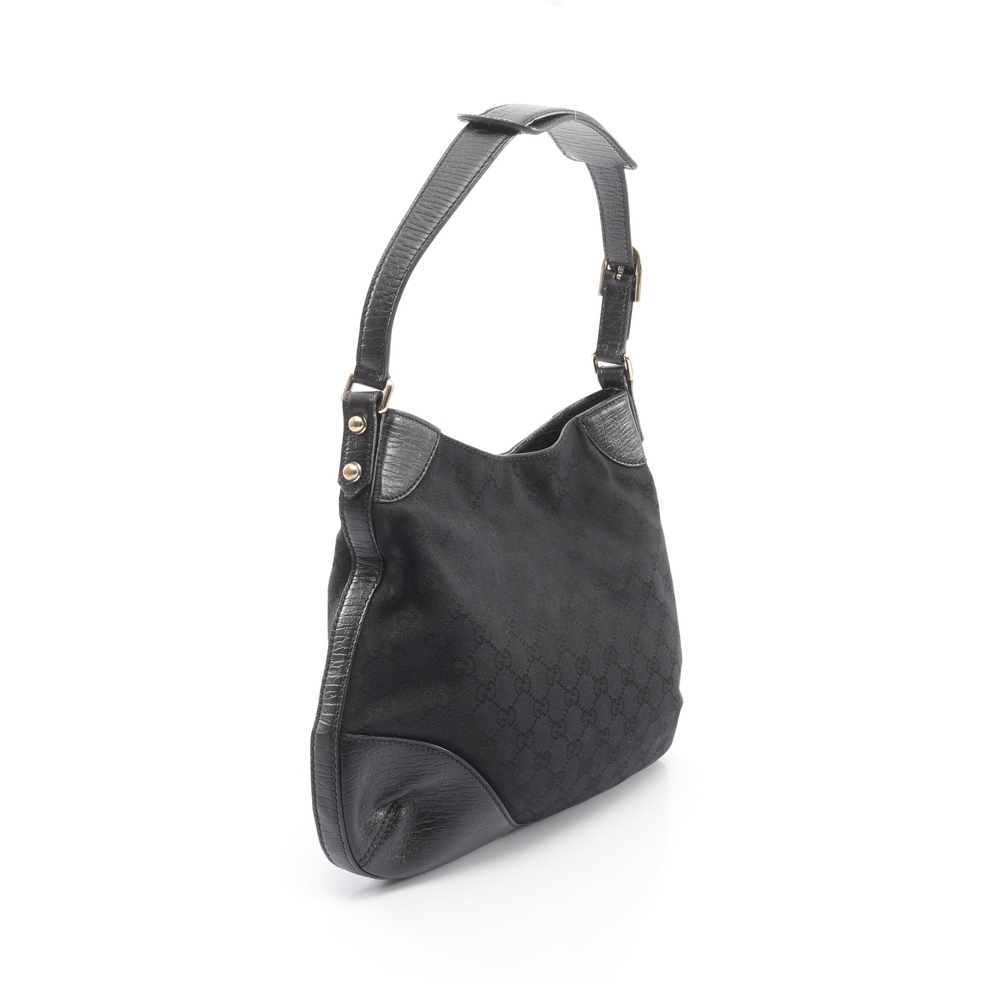 ハスラービット GGキャンバス ワンショルダーバッグ キャンバス レザー ブラック グッチ バッグ GUCCI