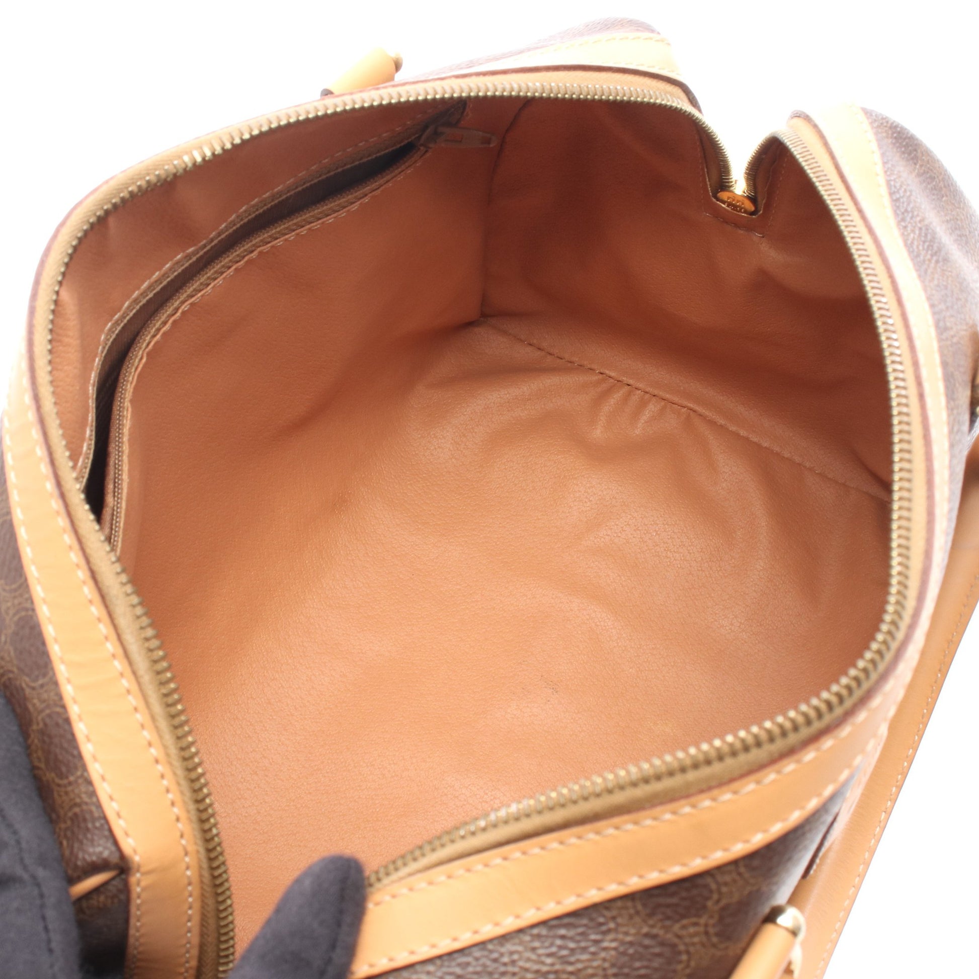 マカダム ハンドバッグ ミニボストンバッグ PVC レザー ダークブラウン ライトブラウン セリーヌ バッグ CELINE