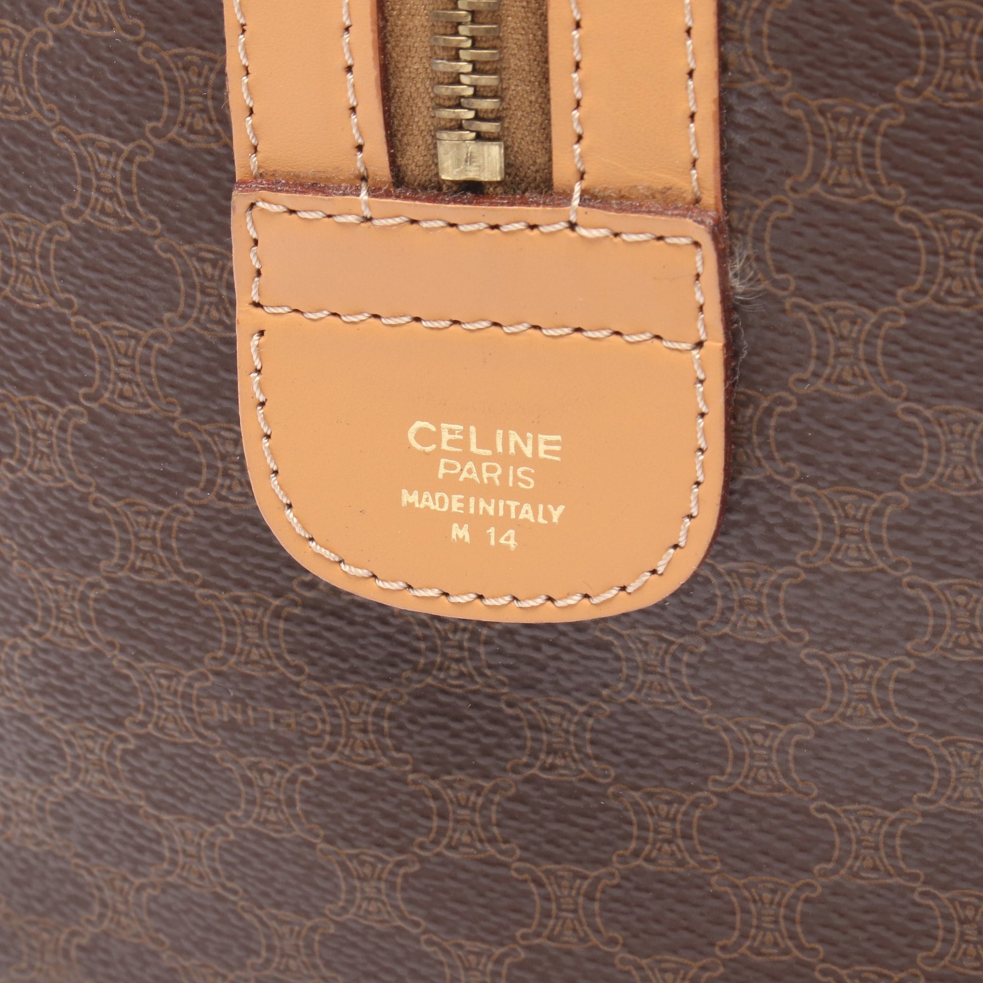 マカダム ハンドバッグ ミニボストンバッグ PVC レザー ダークブラウン ライトブラウン セリーヌ バッグ CELINE