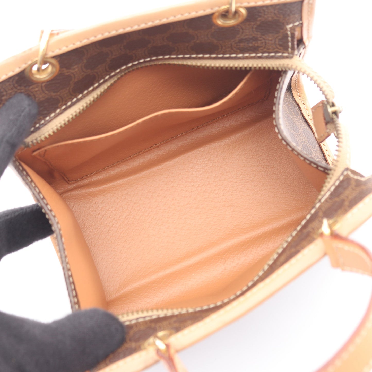 マカダム 2WAY ハンドバッグ PVC レザー ダークブラウン ベージュ セリーヌ バッグ CELINE