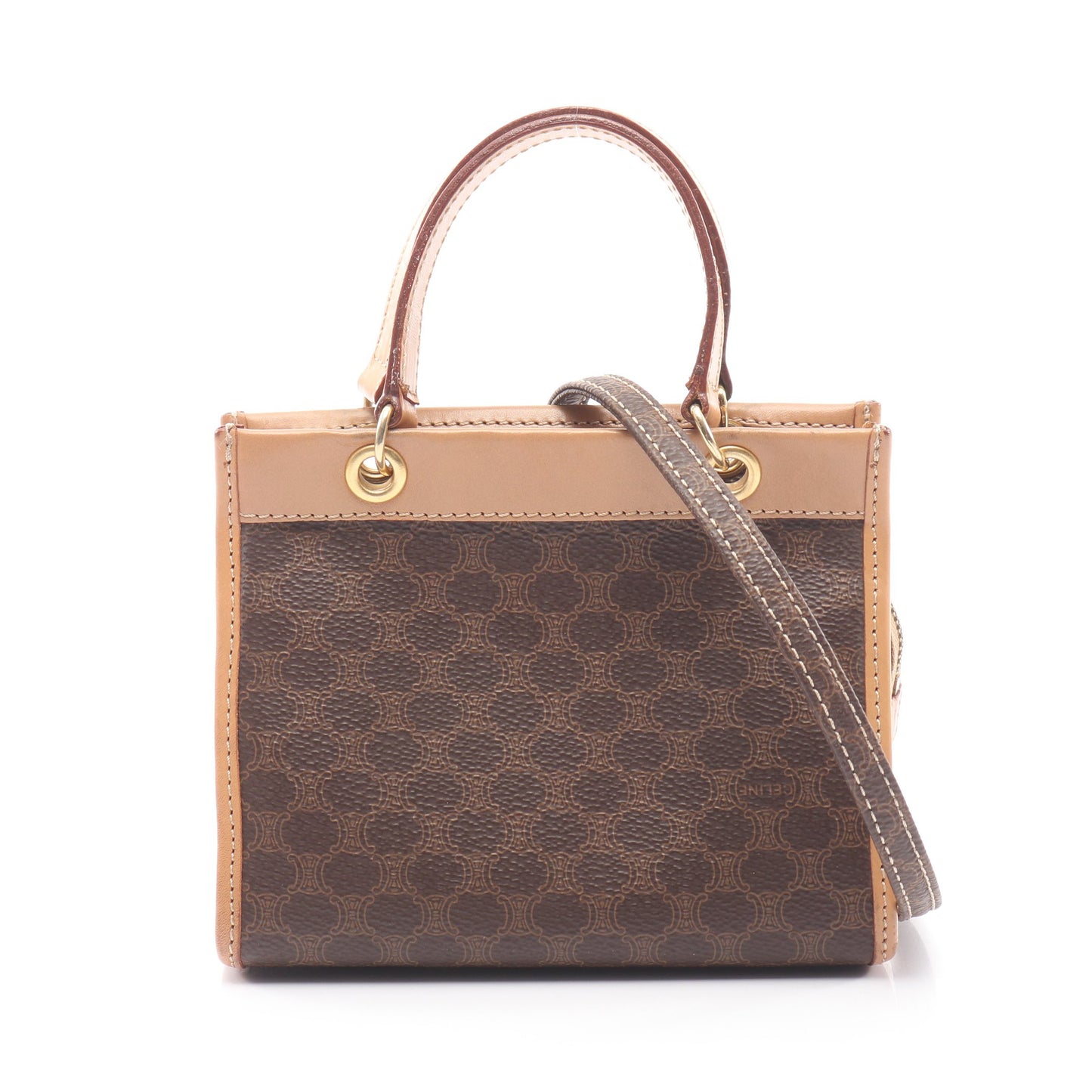 マカダム 2WAY ハンドバッグ PVC レザー ダークブラウン ベージュ セリーヌ バッグ CELINE