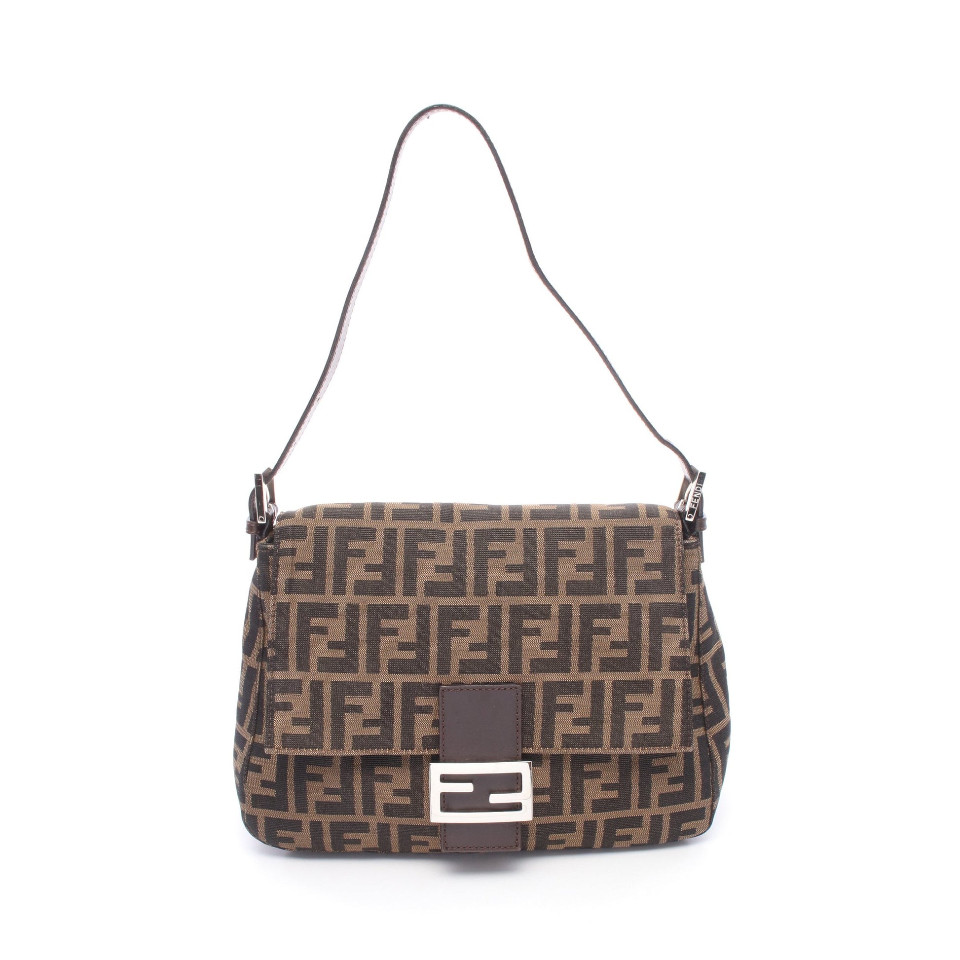 マンマバケット ワンショルダーバッグ キャンバス レザー ブラウン ダークブラウン フェンディ バッグ FENDI