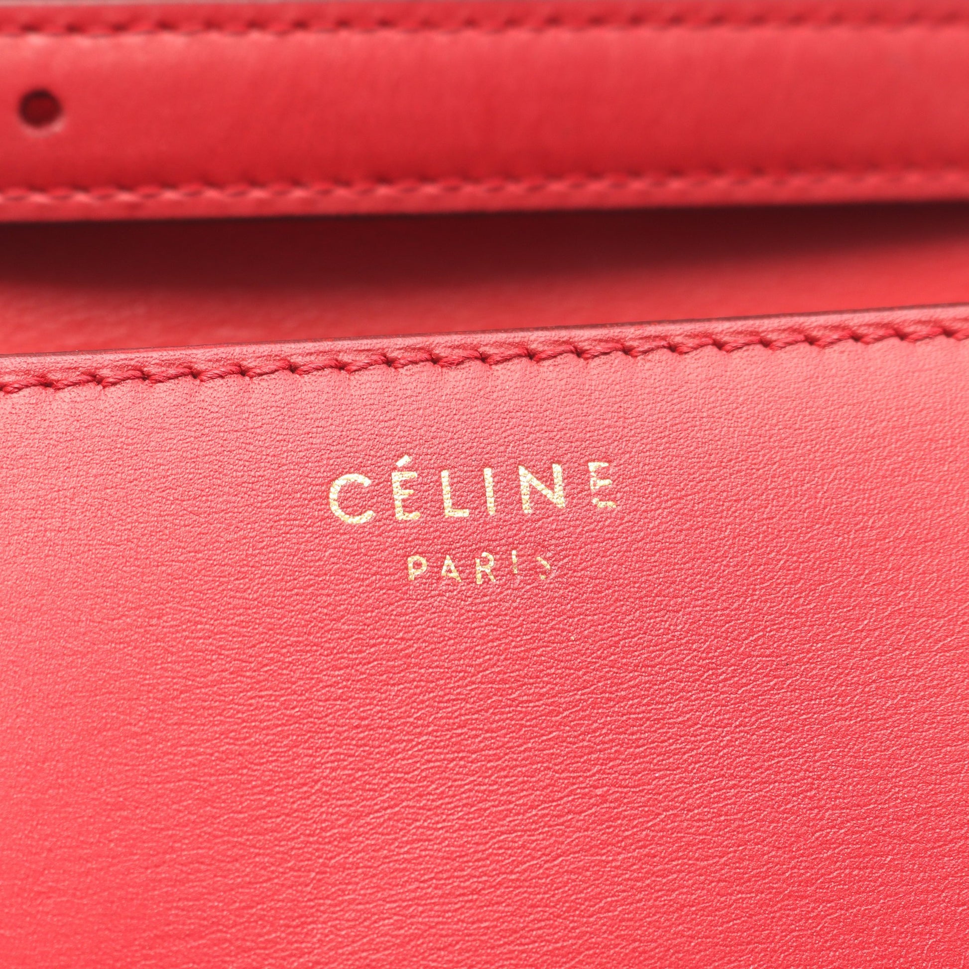 クラシック ボックス ミディアム ショルダーバッグ レザー レッド セリーヌ バッグ CELINE
