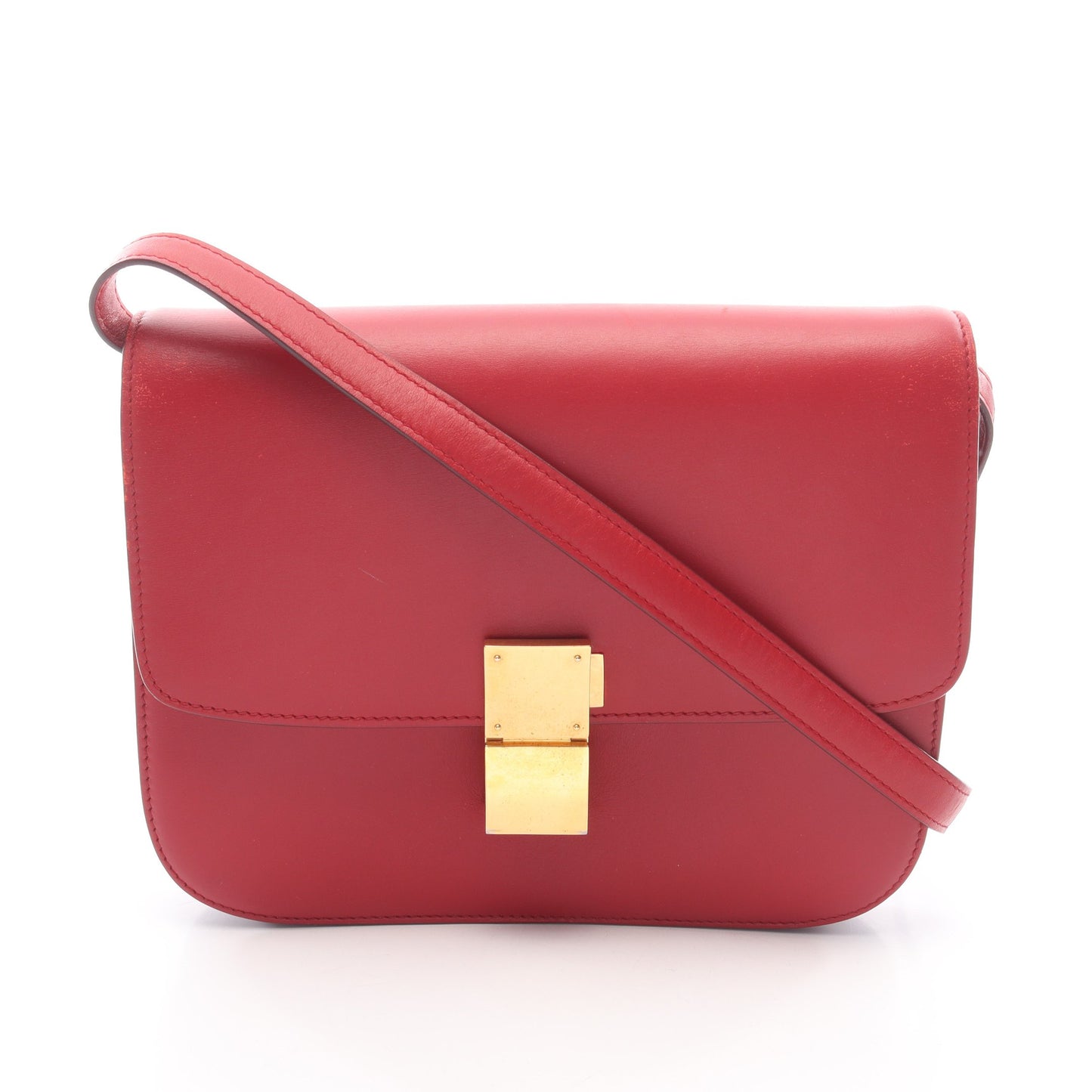 クラシック ボックス ミディアム ショルダーバッグ レザー レッド セリーヌ バッグ CELINE