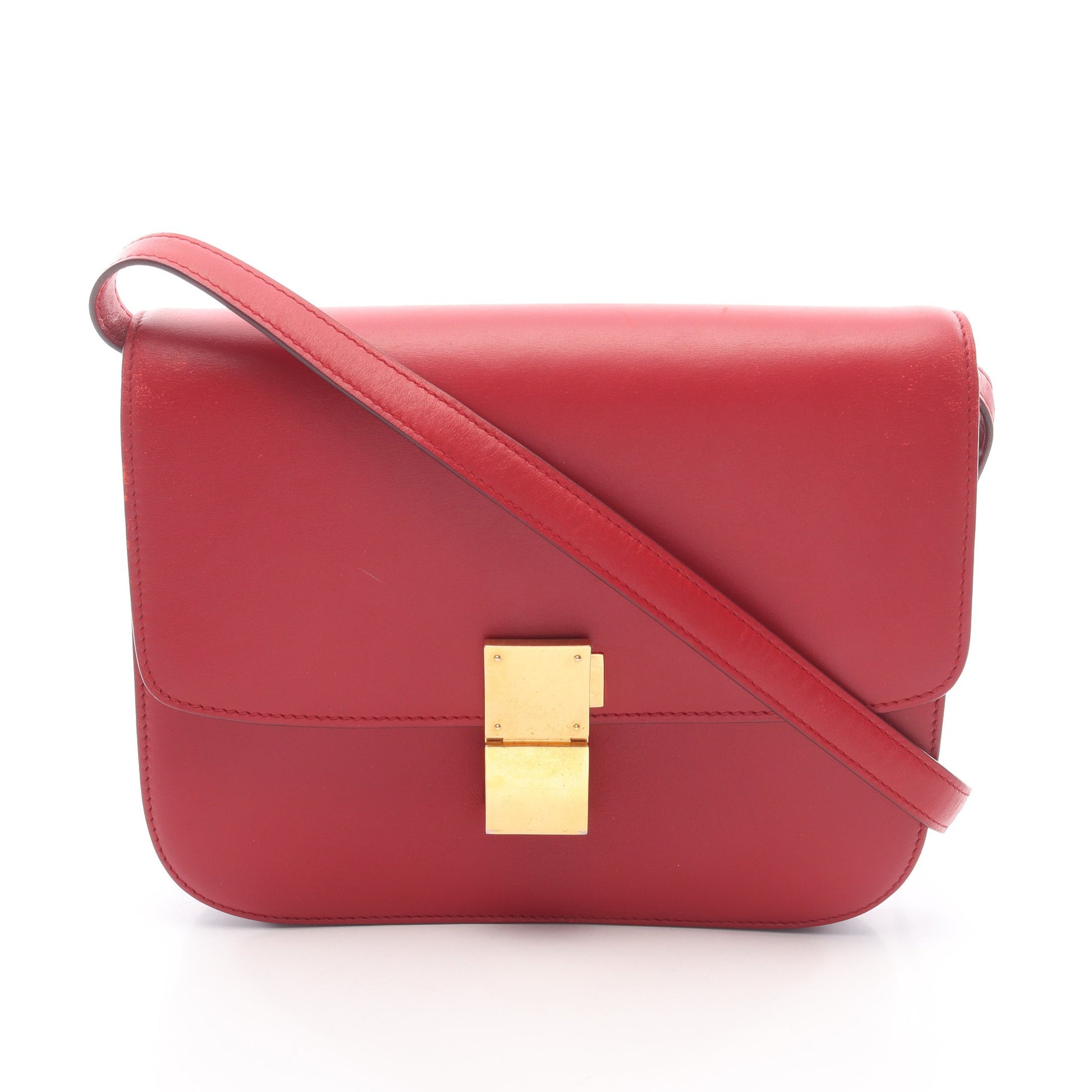 クラシック ボックス ミディアム ショルダーバッグ レザー レッド セリーヌ バッグ CELINE