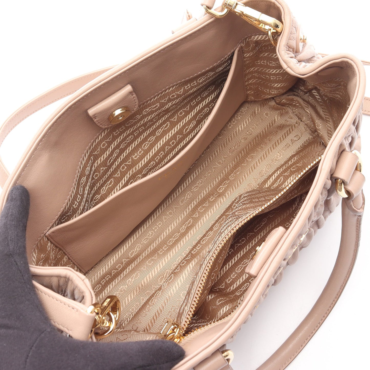 NAPPA GAUFRE'1 2WAY ハンドバッグ レザー ピンクベージュ プラダ バッグ PRADA