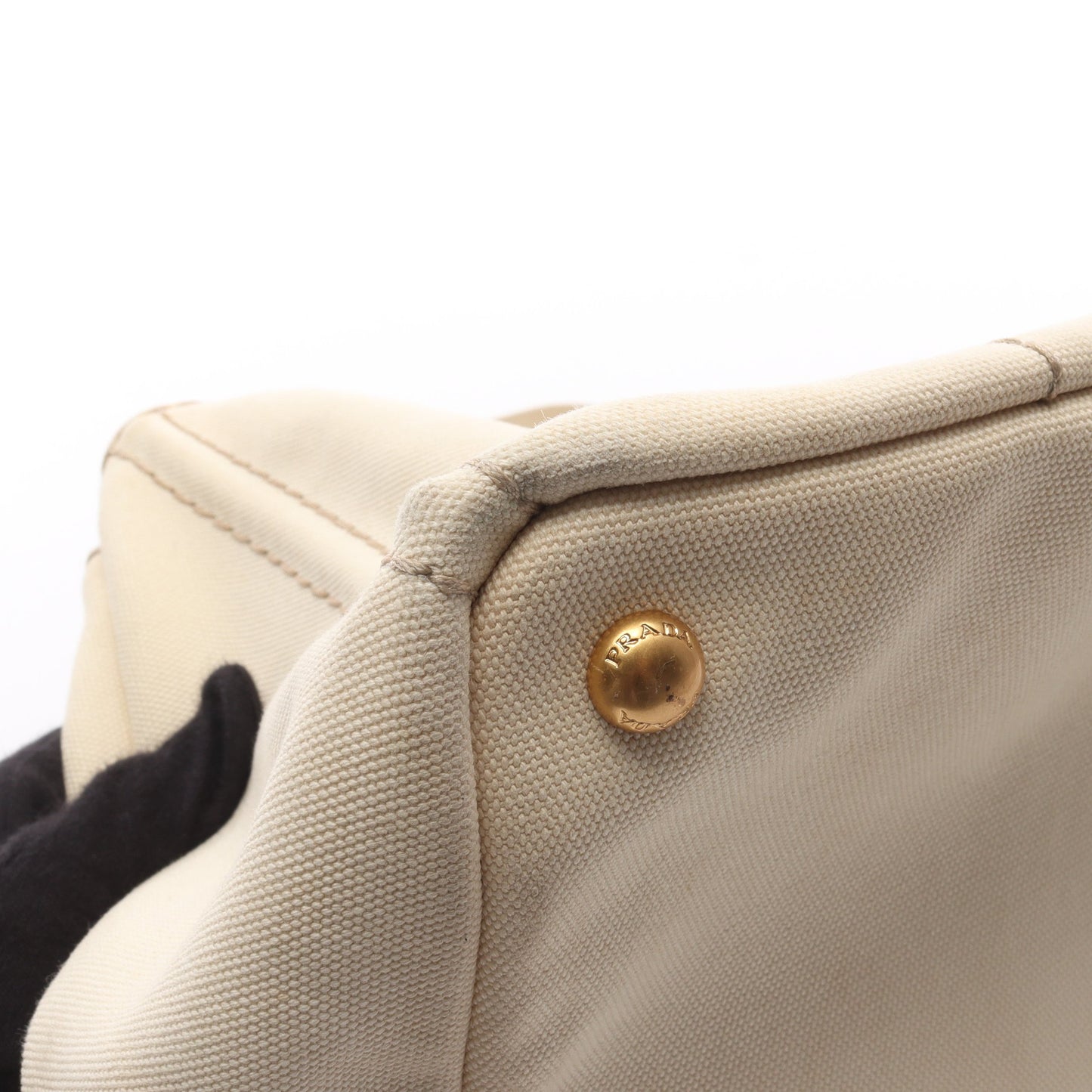 CANAPA STAMPATA カナパ 2WAY ハンドバッグ トートバッグ ボーダー キャンバス アイボリー ブラック プラダ バッグ PRADA
