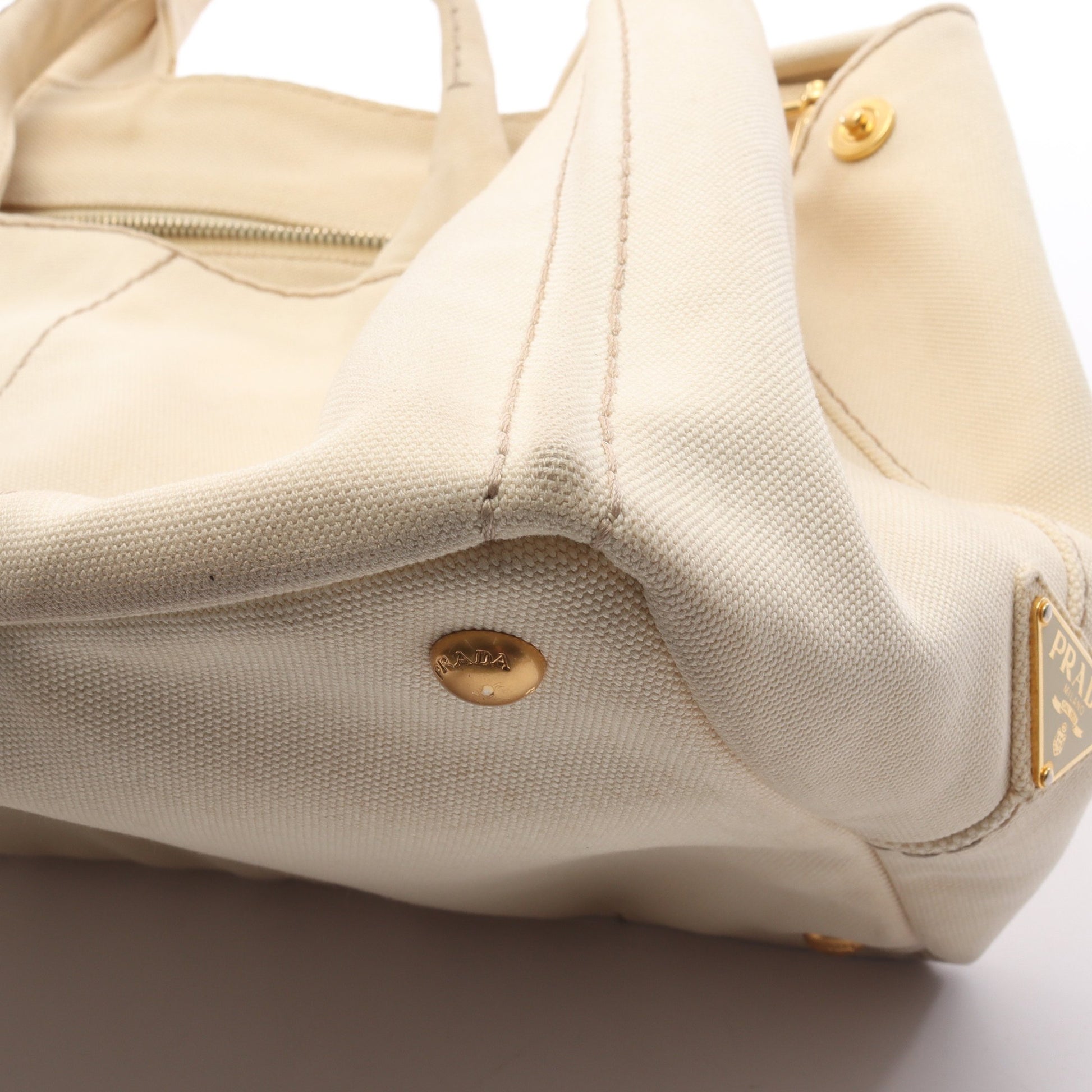CANAPA STAMPATA カナパ 2WAY ハンドバッグ トートバッグ ボーダー キャンバス アイボリー ブラック プラダ バッグ PRADA