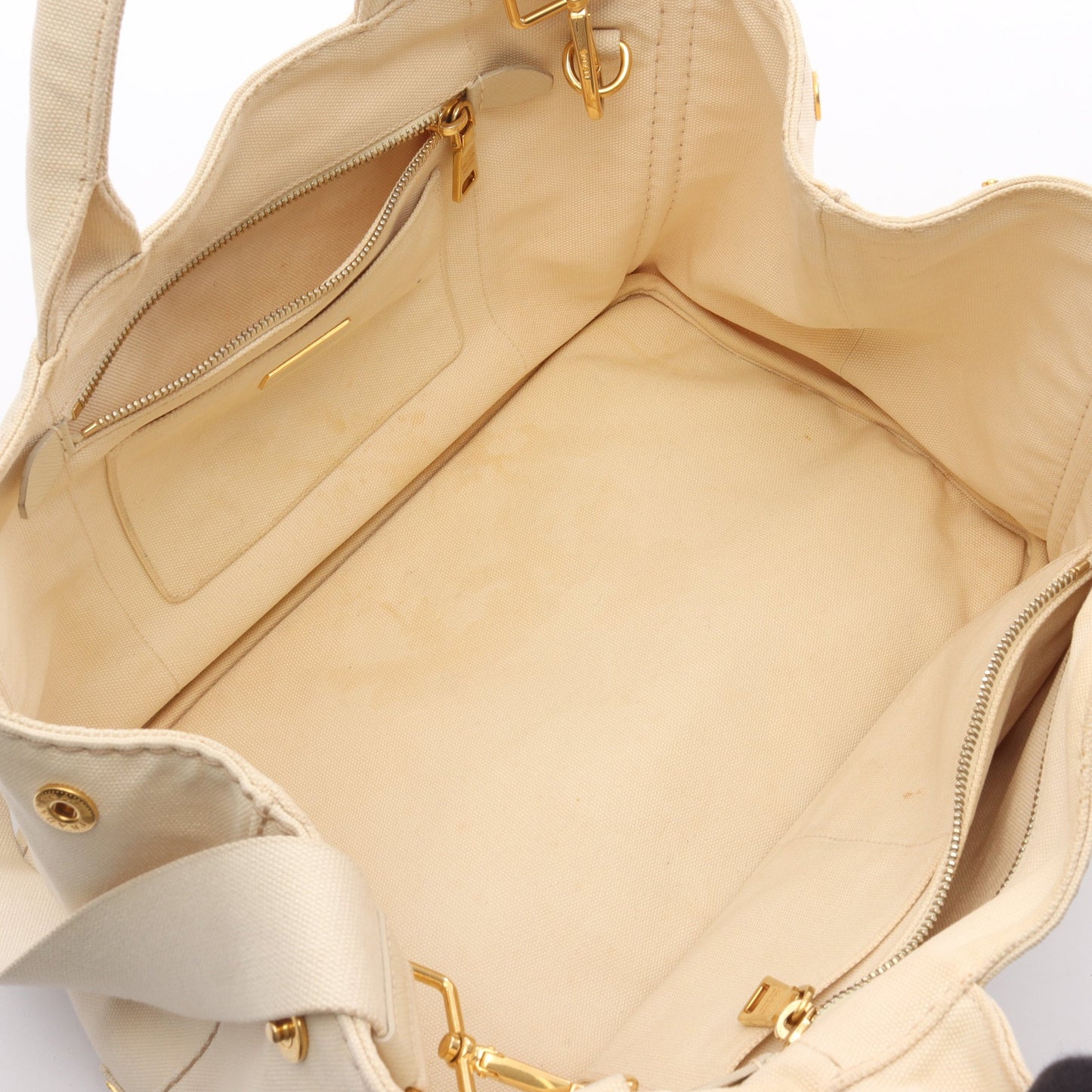 CANAPA STAMPATA カナパ 2WAY ハンドバッグ トートバッグ ボーダー キャンバス アイボリー ブラック プラダ バッグ PRADA