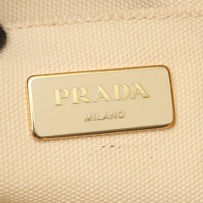 CANAPA STAMPATA カナパ 2WAY ハンドバッグ トートバッグ ボーダー キャンバス アイボリー ブラック プラダ バッグ PRADA