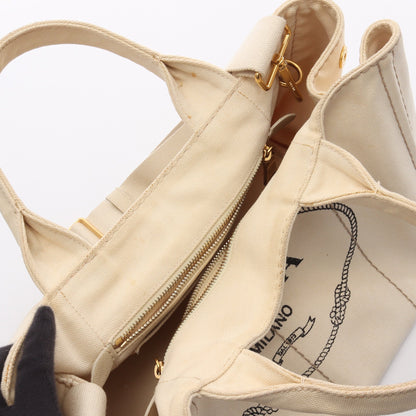 CANAPA STAMPATA カナパ 2WAY ハンドバッグ トートバッグ ボーダー キャンバス アイボリー ブラック プラダ バッグ PRADA