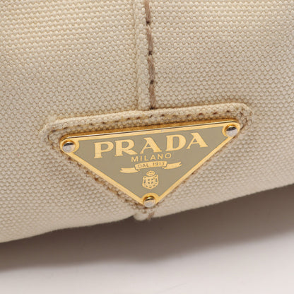 CANAPA STAMPATA カナパ 2WAY ハンドバッグ トートバッグ ボーダー キャンバス アイボリー ブラック プラダ バッグ PRADA