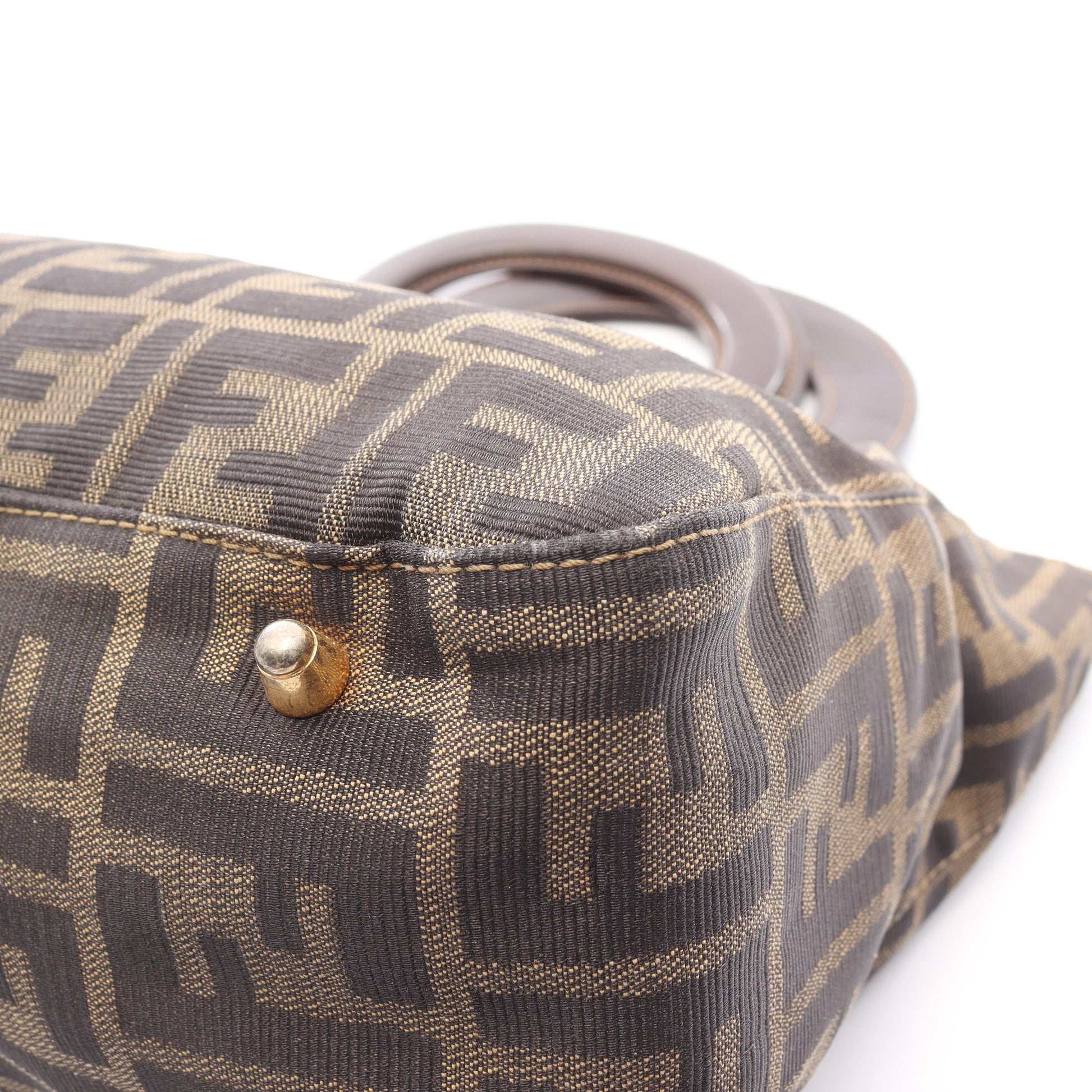 ズッカ ハンドバッグ キャンバス レザー ブラウン ブラック フェンディ バッグ FENDI