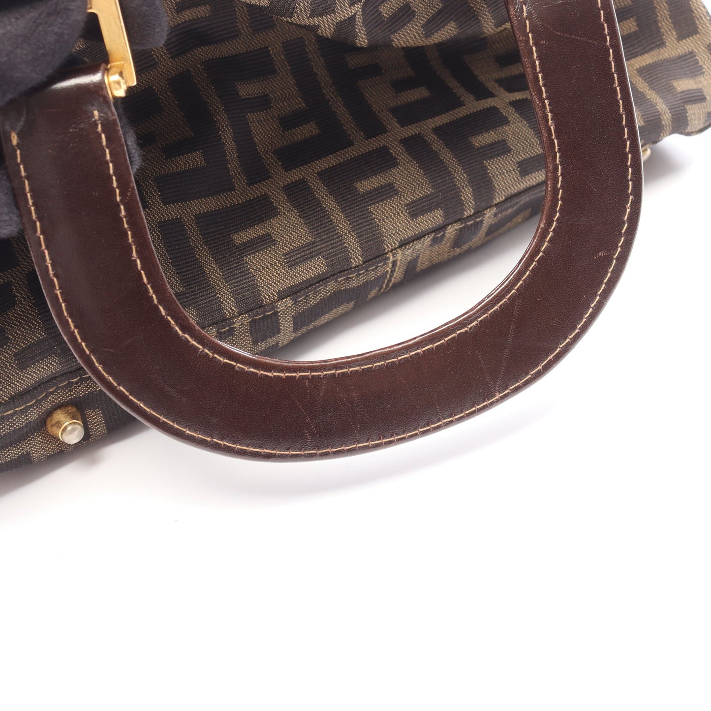 ズッカ ハンドバッグ キャンバス レザー ブラウン ブラック フェンディ バッグ FENDI