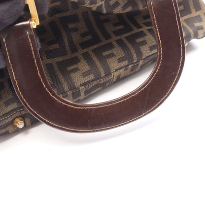 ズッカ ハンドバッグ キャンバス レザー ブラウン ブラック フェンディ バッグ FENDI