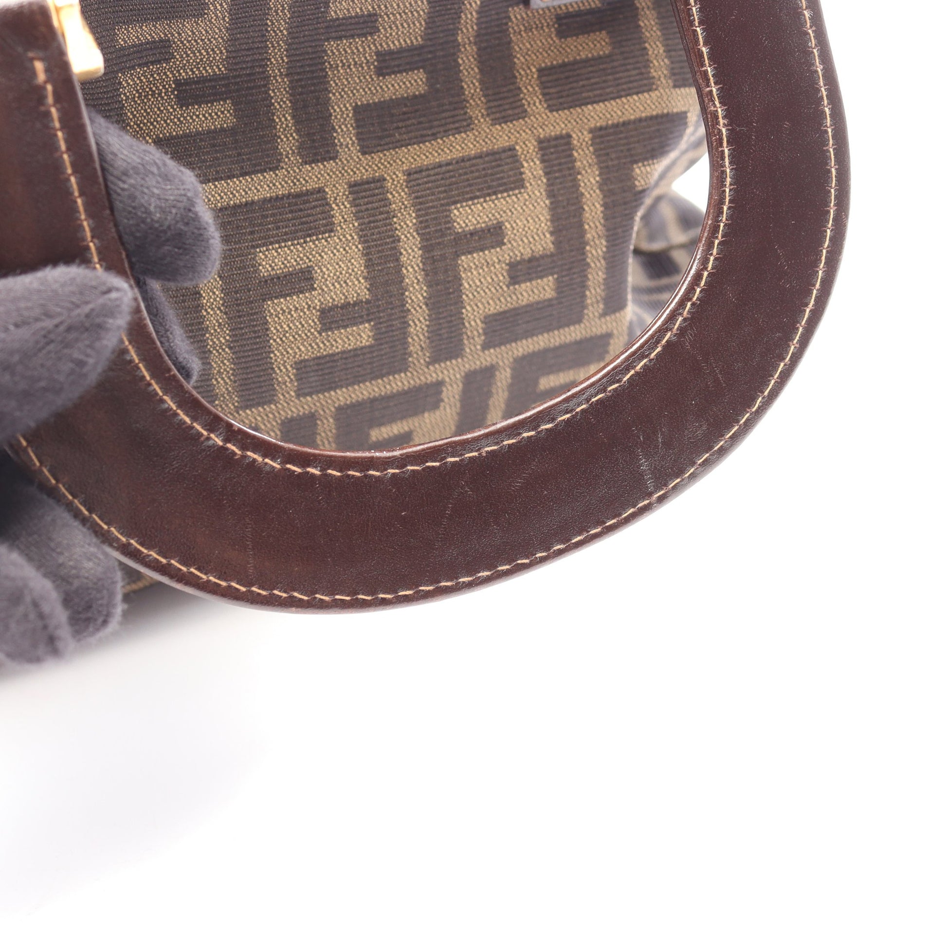 ズッカ ハンドバッグ キャンバス レザー ブラウン ブラック フェンディ バッグ FENDI