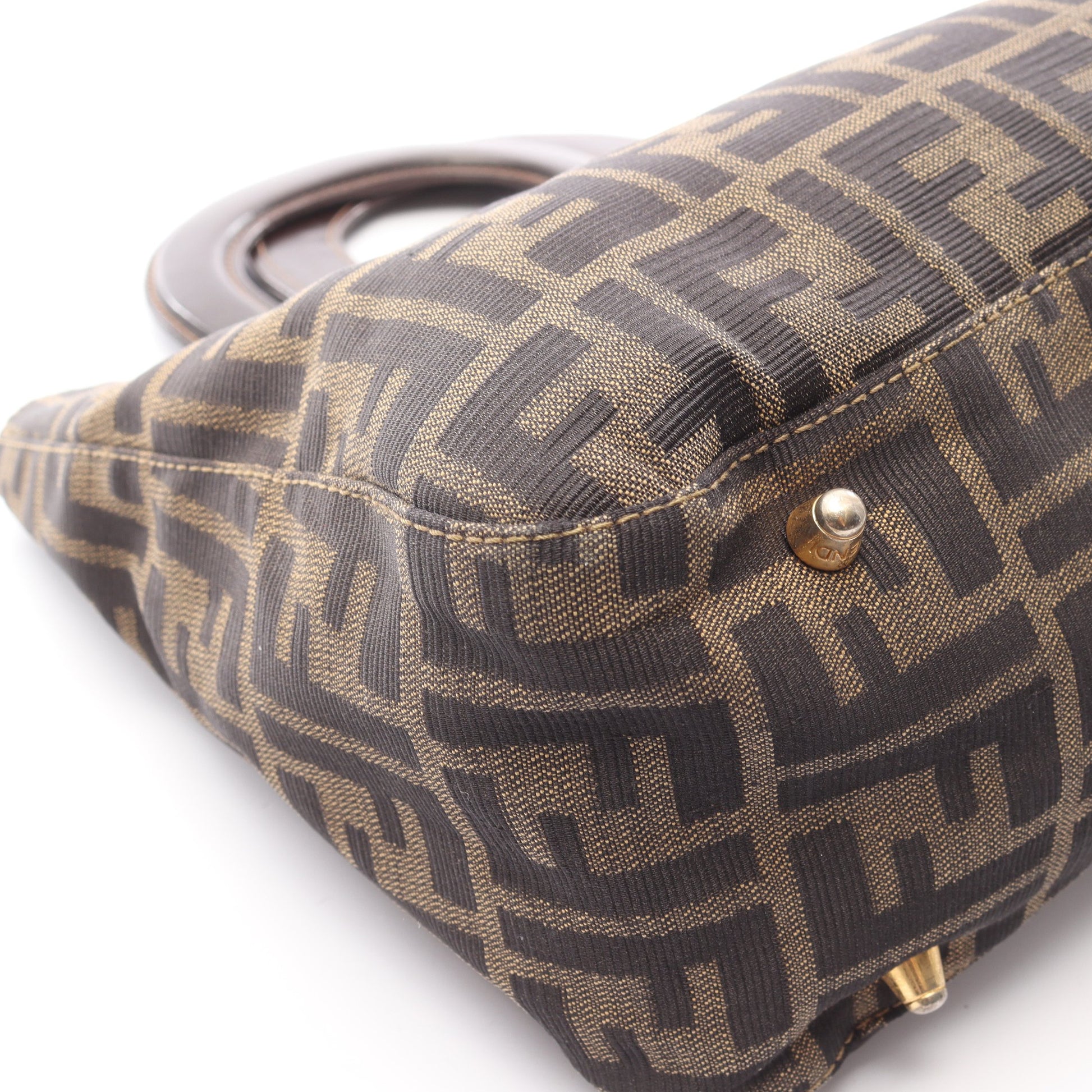 ズッカ ハンドバッグ キャンバス レザー ブラウン ブラック フェンディ バッグ FENDI