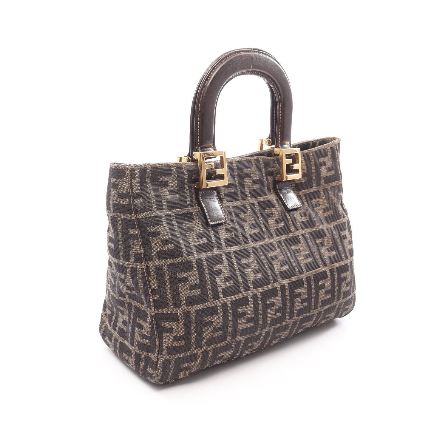 ズッカ ハンドバッグ キャンバス レザー ブラウン ブラック フェンディ バッグ FENDI