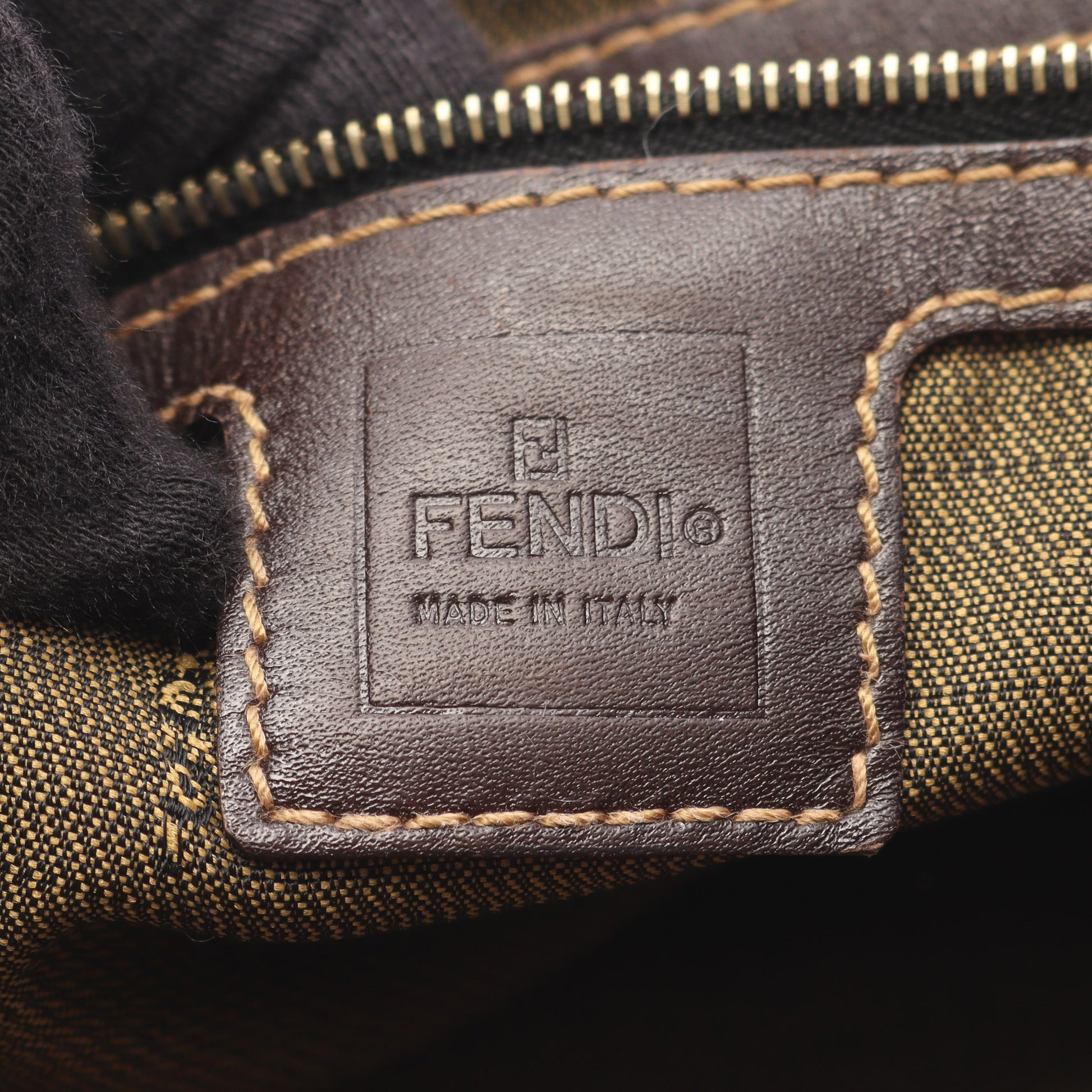 ズッカ ハンドバッグ キャンバス レザー ブラウン ブラック フェンディ バッグ FENDI