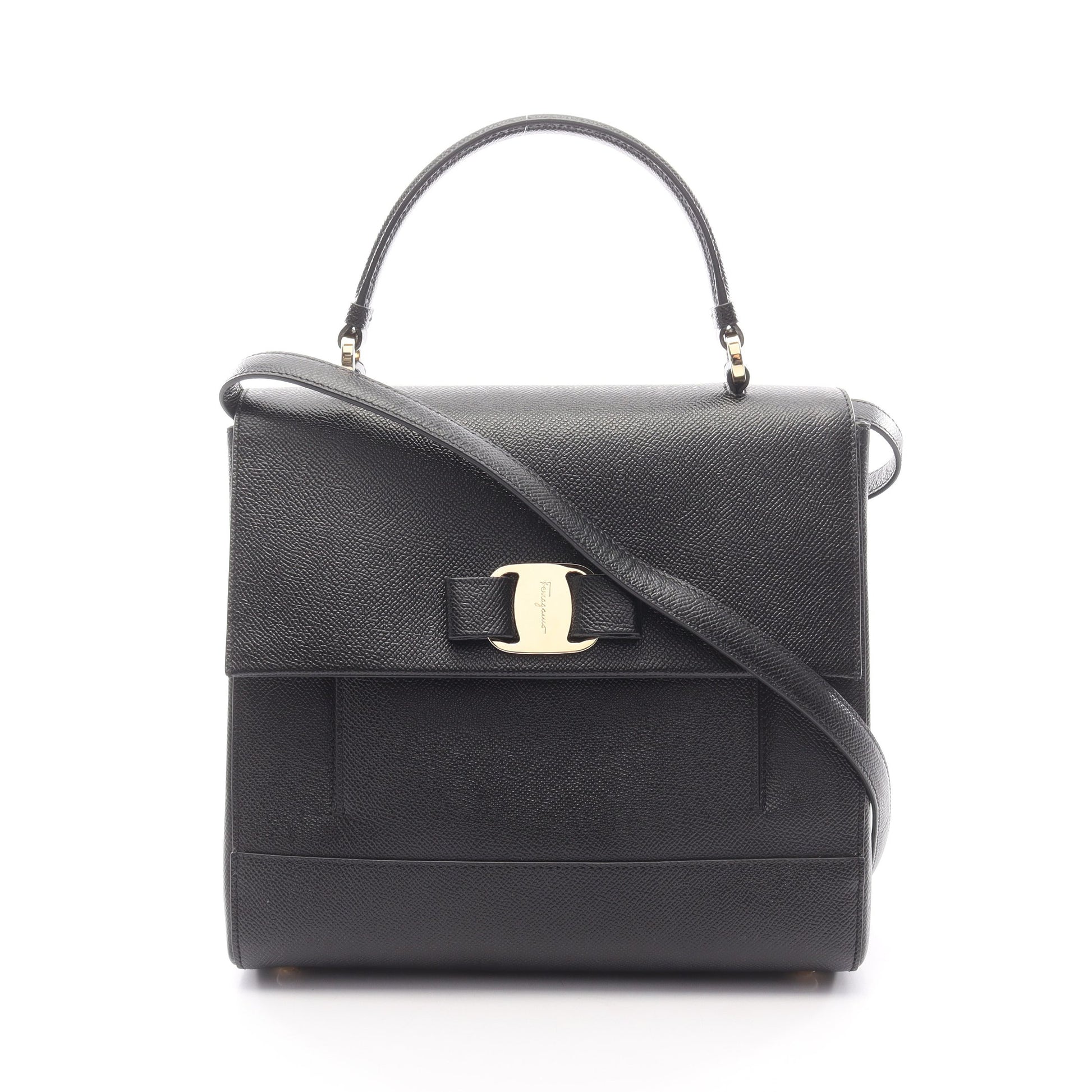 ヴァラリボン 2WAY ハンドバッグ レザー ブラック サルヴァトーレフェラガモ バッグ Salvatore Ferragamo