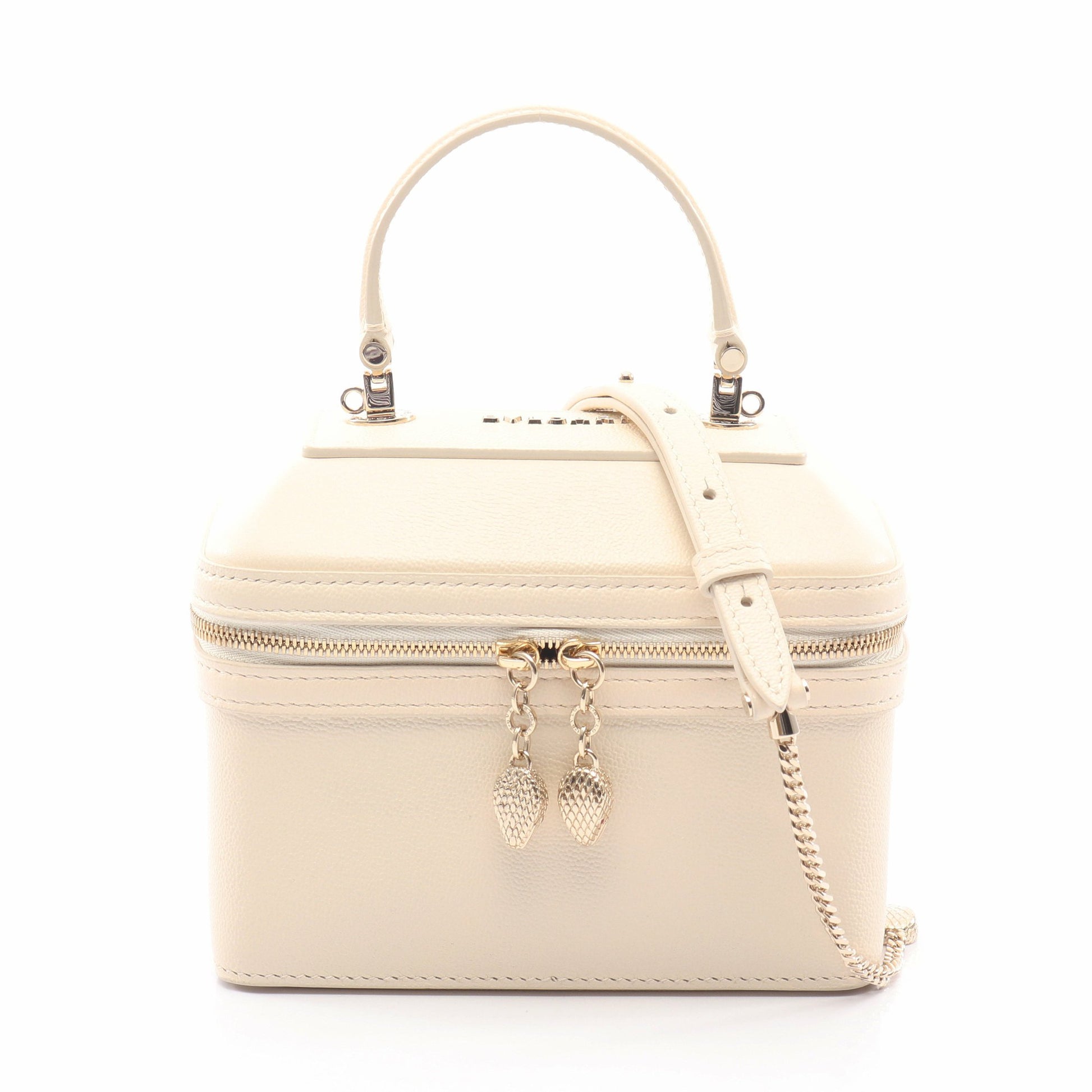 セルペンティ ジュエリーボックス 2WAY バニティバッグ ハンドバッグ レザー アイボリー ブルガリ バッグ BVLGARI