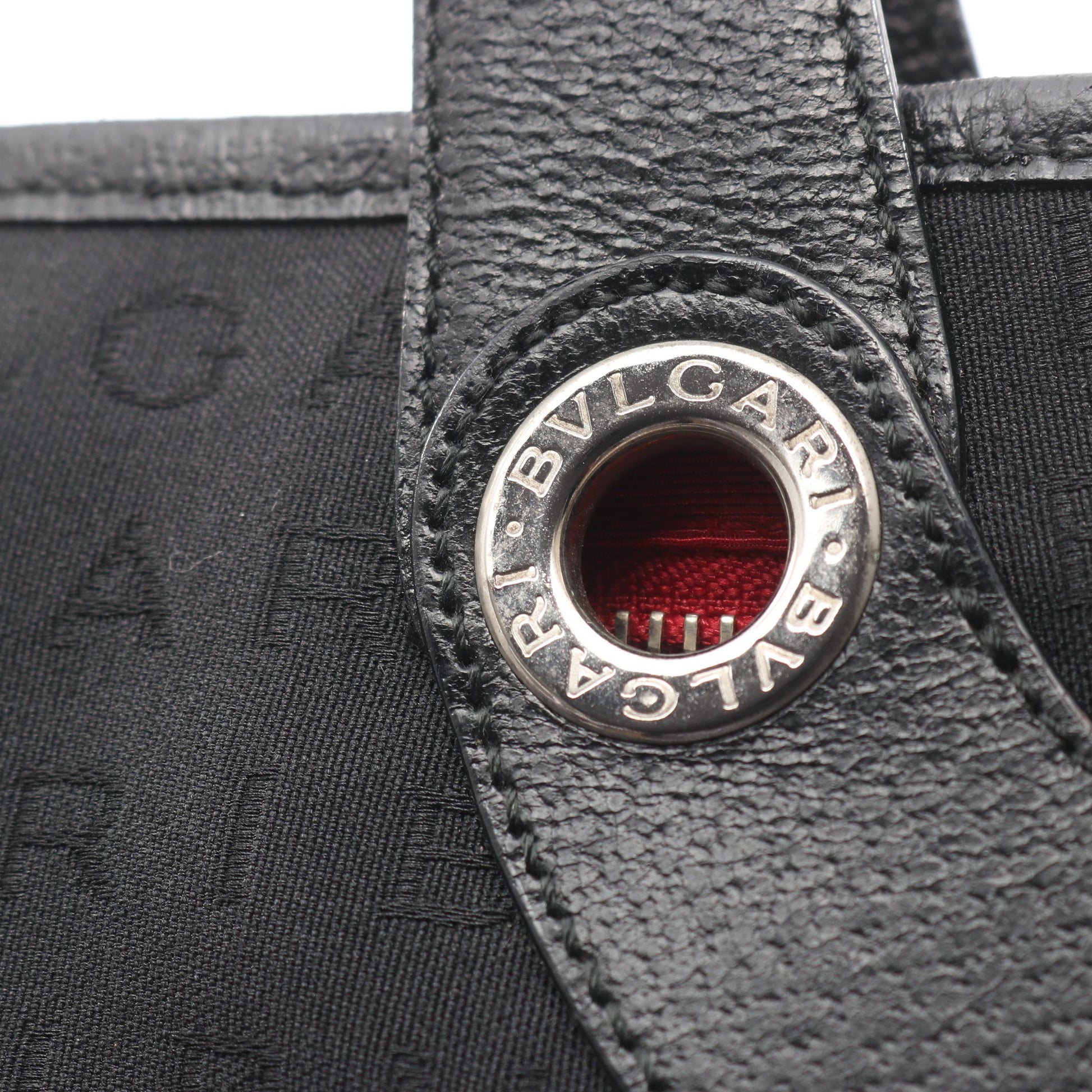 ロゴマニア ハンドバッグ キャンバス レザー ブラック ブルガリ バッグ BVLGARI