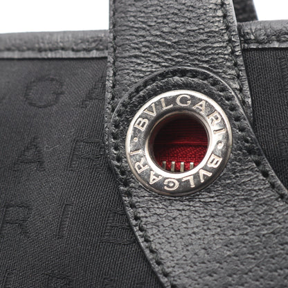 ロゴマニア ハンドバッグ キャンバス レザー ブラック ブルガリ バッグ BVLGARI
