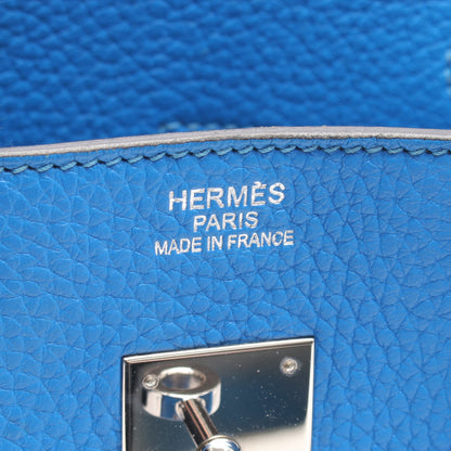 バーキン35 ブルーイドラ ハンドバッグ トリヨンクレマンス ブルー シルバー金具 □P刻印 エルメス バッグ HERMES